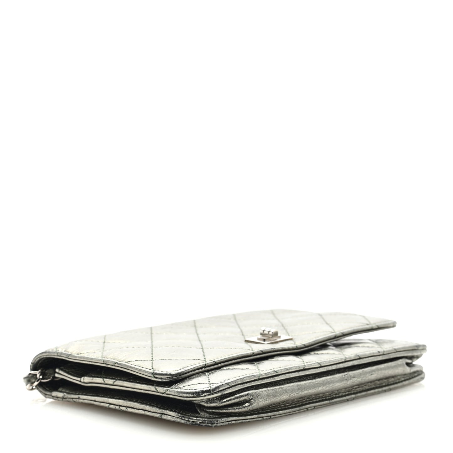 Metallic Aged Calfskin Quilted 2.55 Reissue Wallet On Chain WOC Green