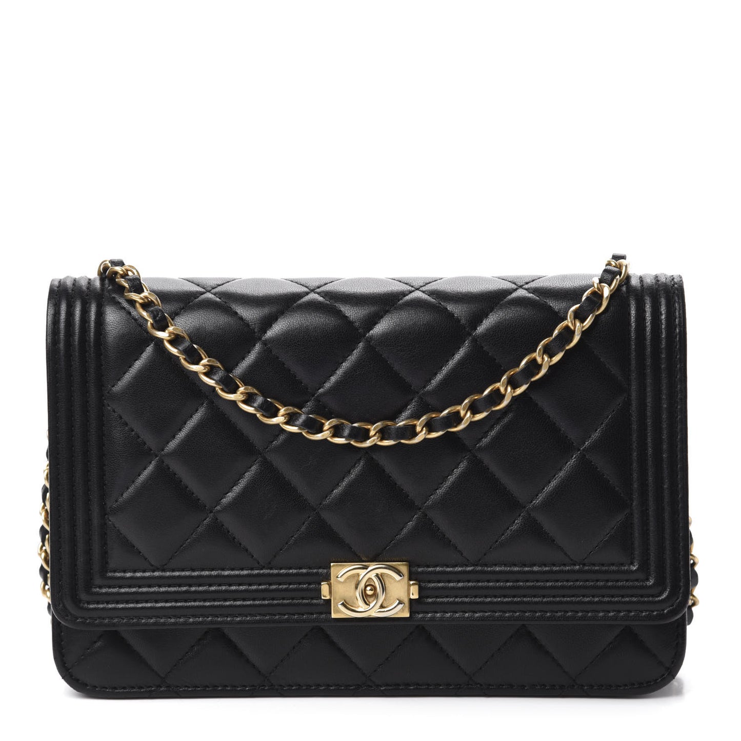 Lambskin Quilted Boy Wallet On Chain WOC Black