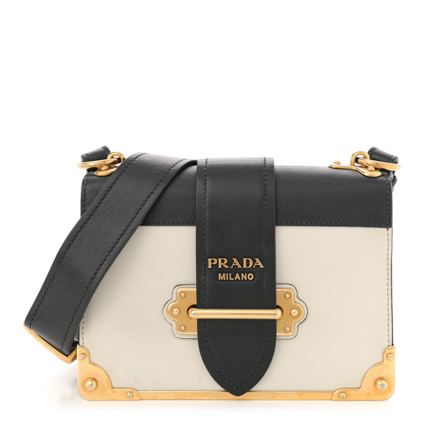 City Calfskin Saffiano Cahier Bag White Black