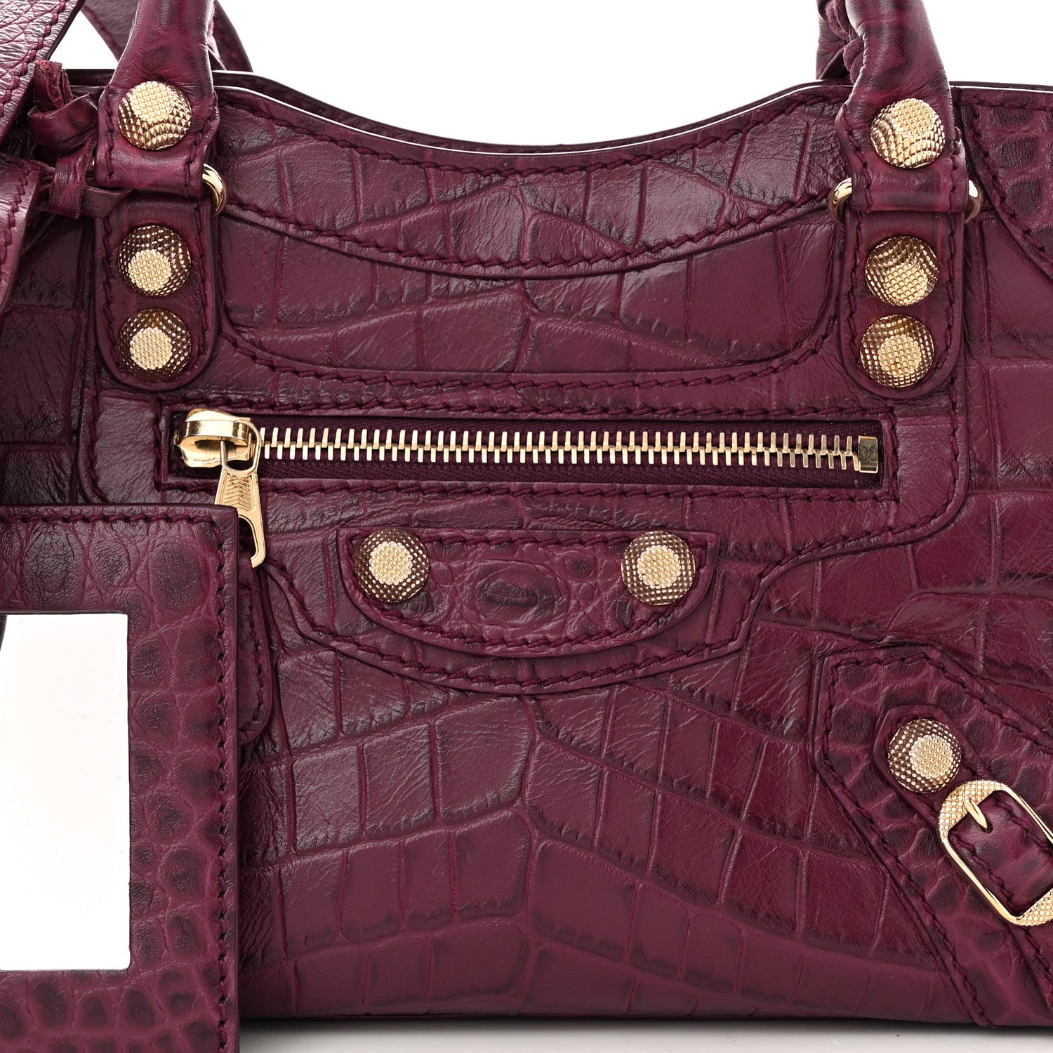 Balenciaga Calfskin Crocodile Embossed Giant 12 Gold Hardware Mini City Violet Prune 8 of 10