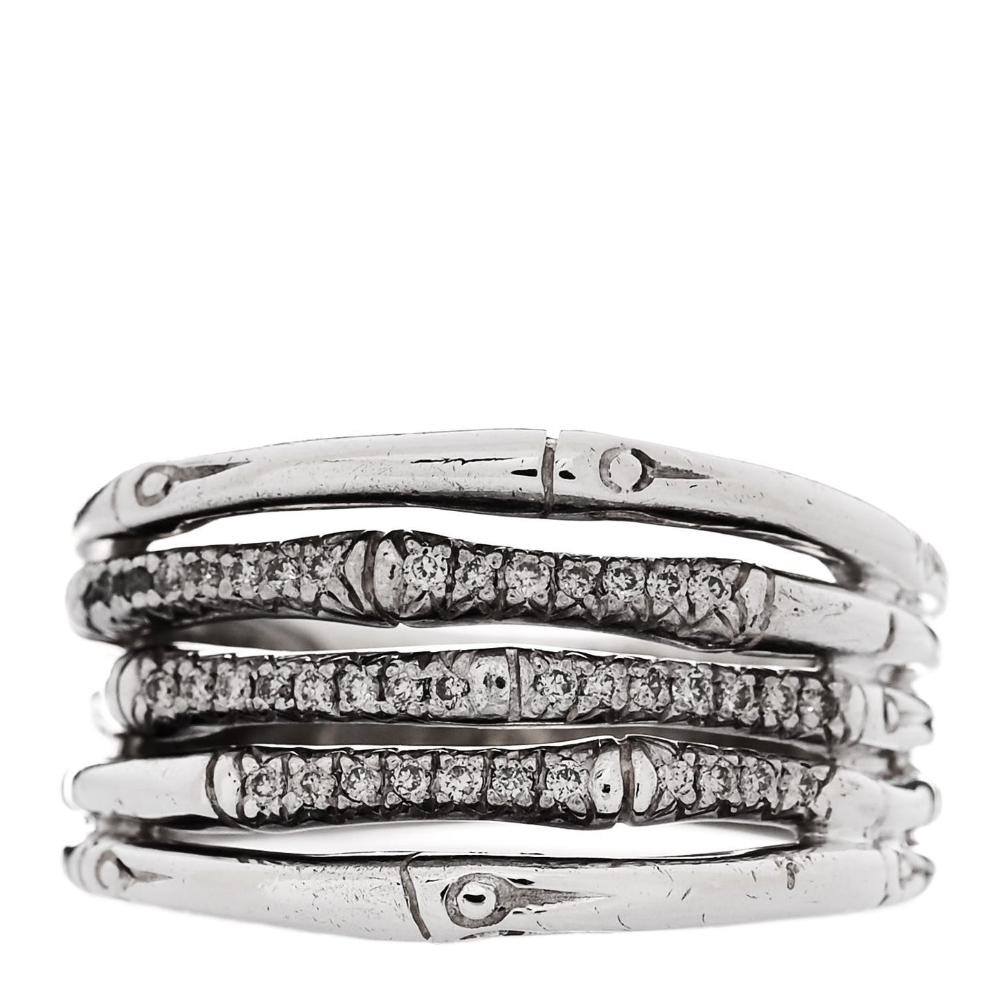 Sterling Silver Diamond Bamboo Multi Row Ring 57 8