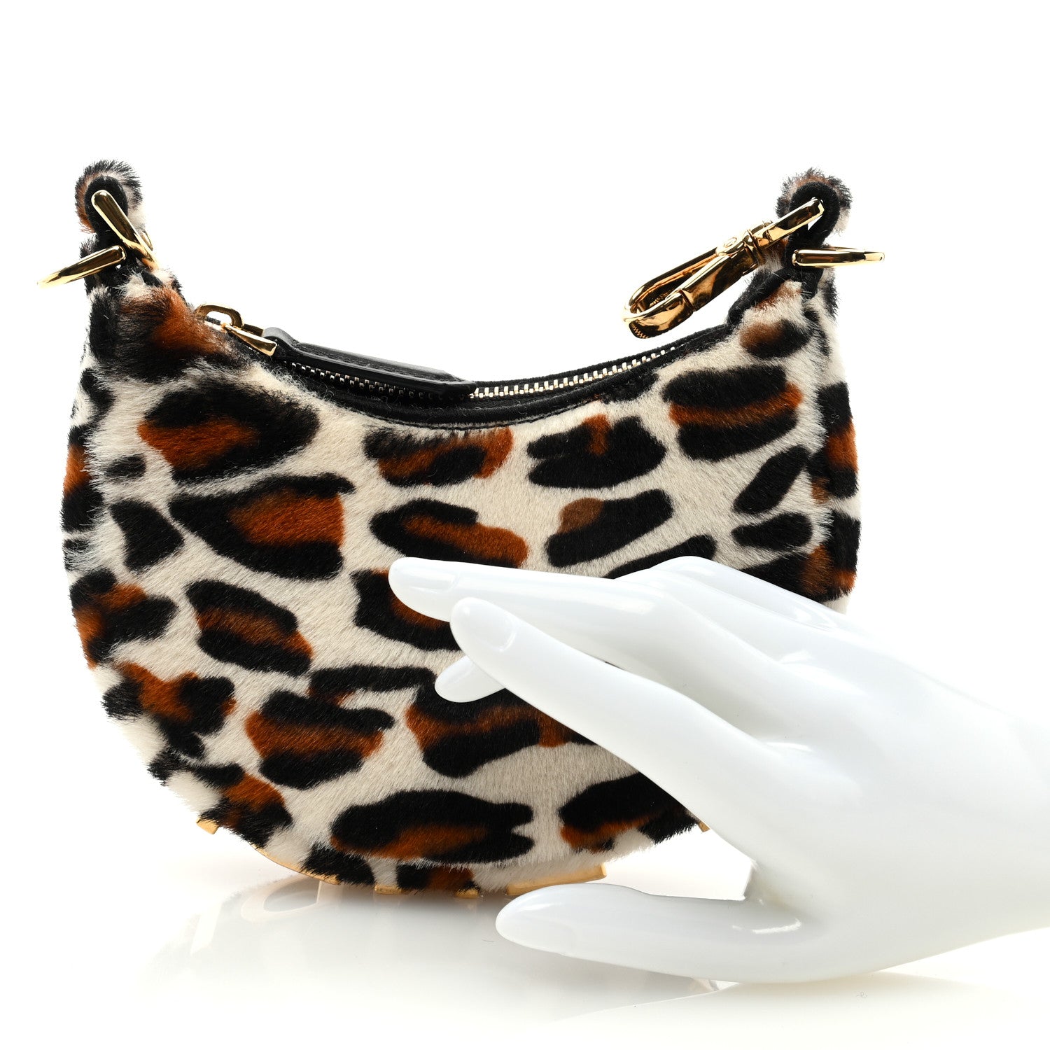 Fendi Sheepskin Vitello Grace Pony Hair Ocelot Nano Fendigraphy Hobo Charm Multicolor Black 2 of 9