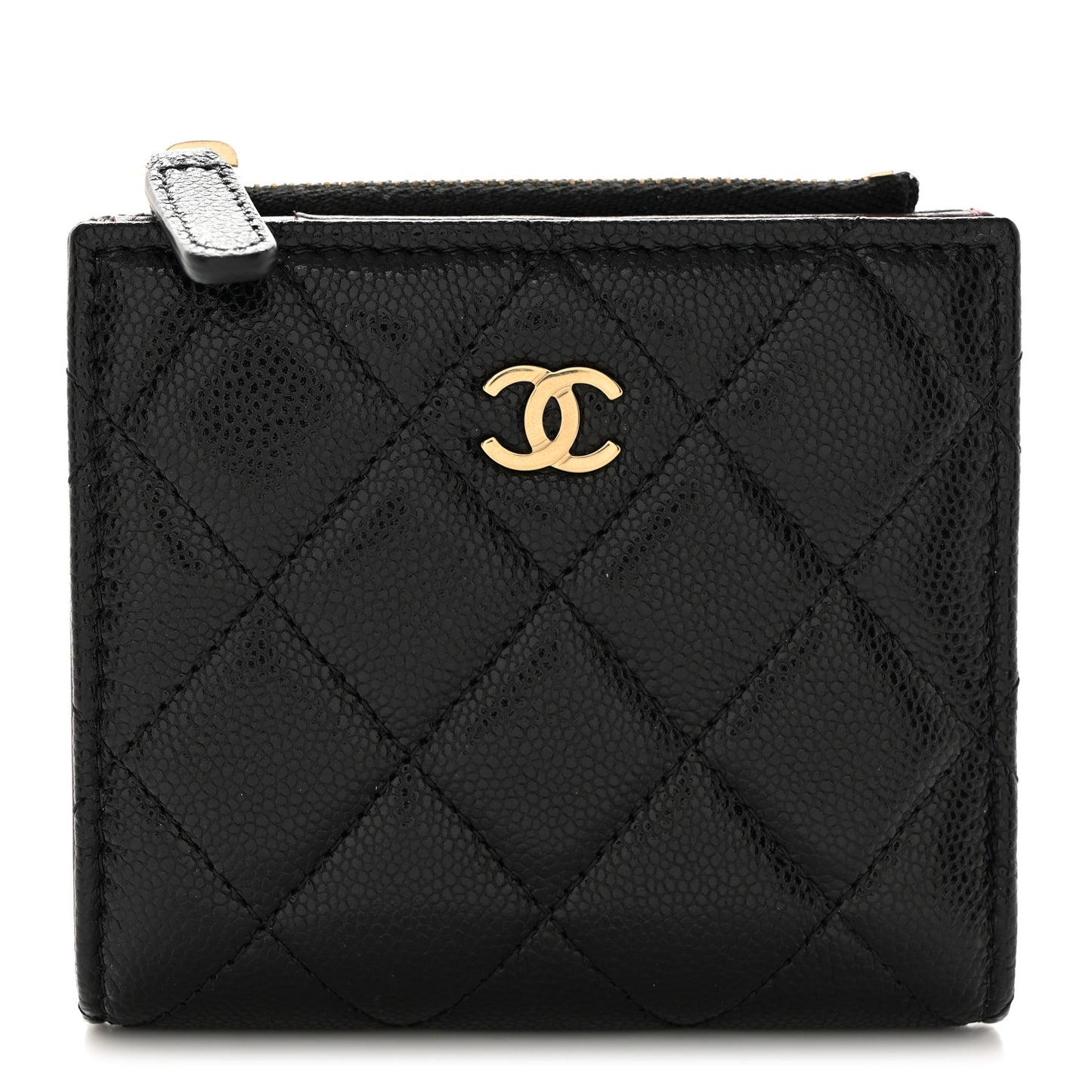 Caviar Quilted CC Zip Compact Wallet Black