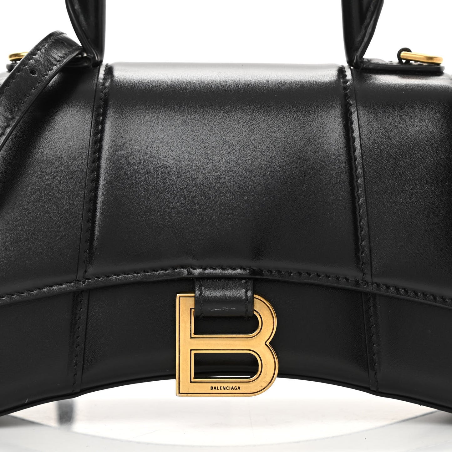 Shiny Box Calfskin Hourglass Top Handle Bag XS Black