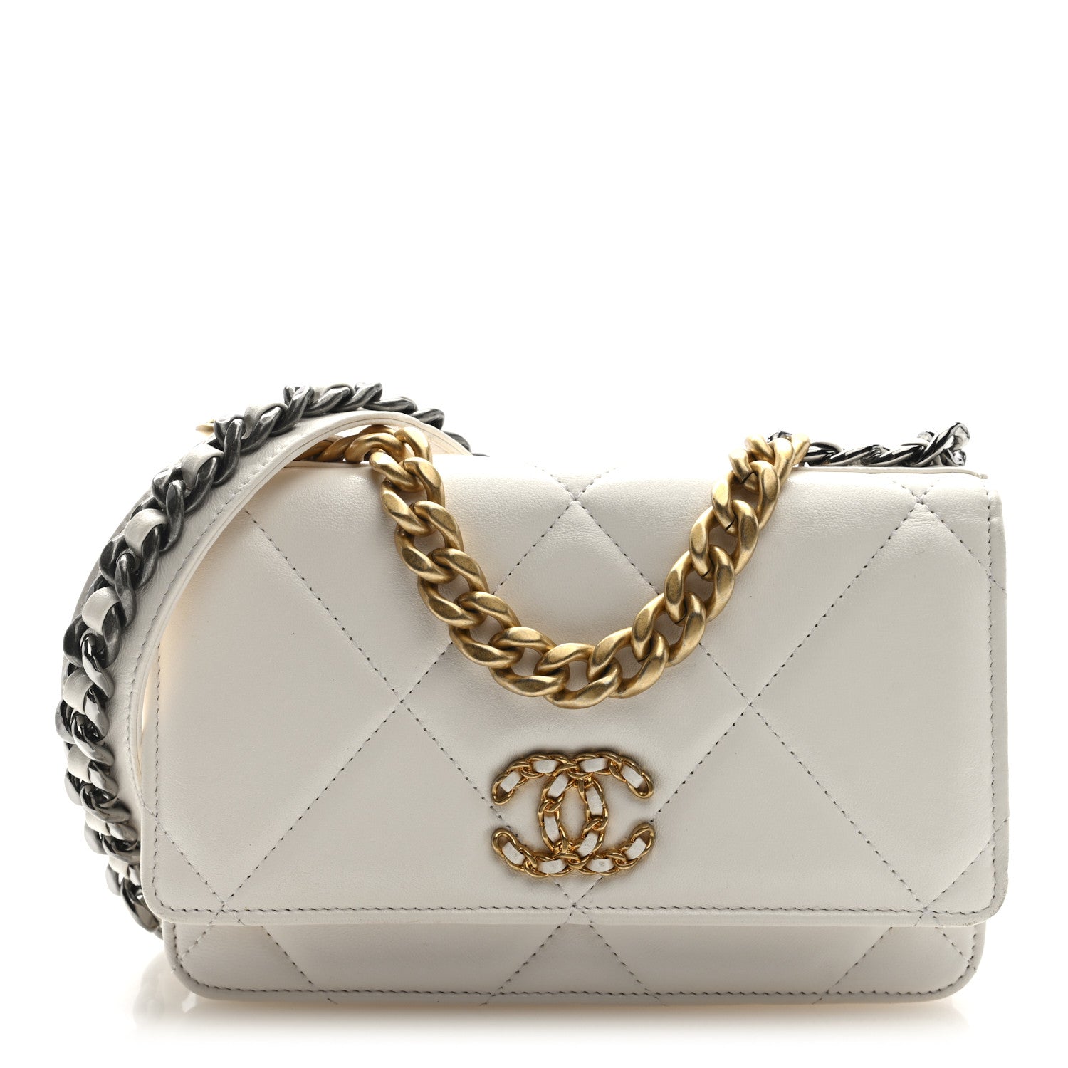 Chanel Goatskin Quilted Chanel 19 Wallet On Chain WOC White