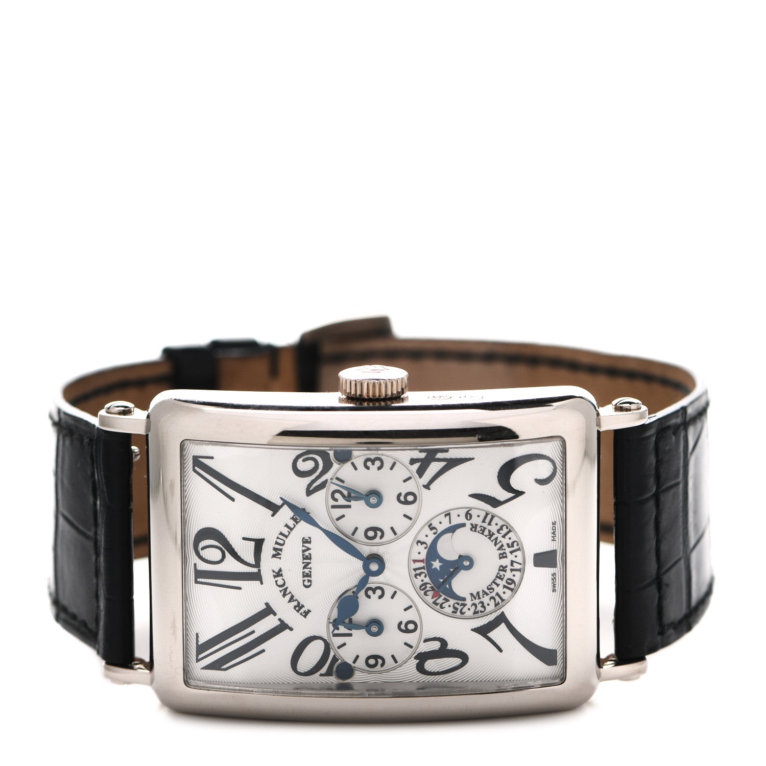 Franck Muller 18K White Gold Alligator 39mm Long Island Master Banker Lunar Automatic Watch 1250MBLDT 2 of 5