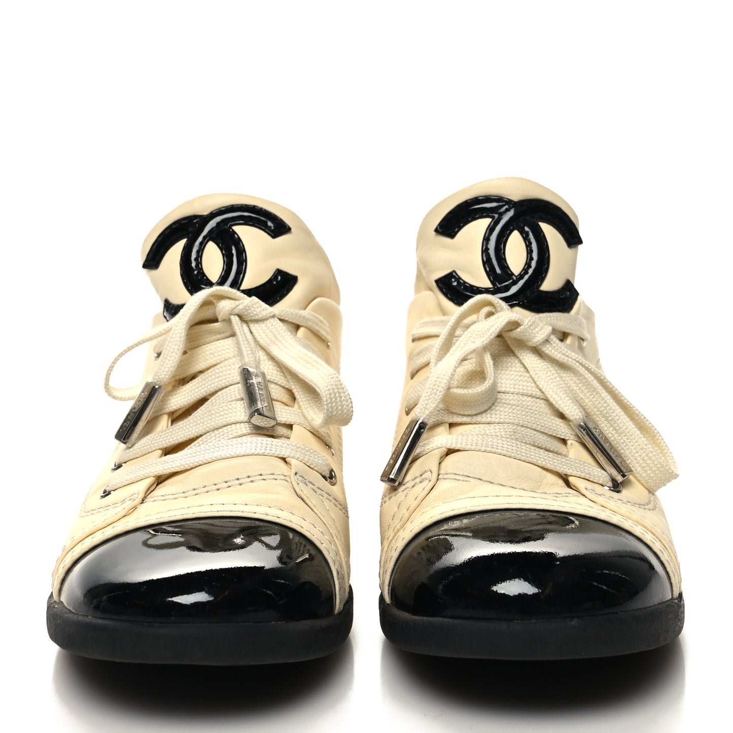 Lambskin Patent Calfskin CC Sneakers 36.5 White Black