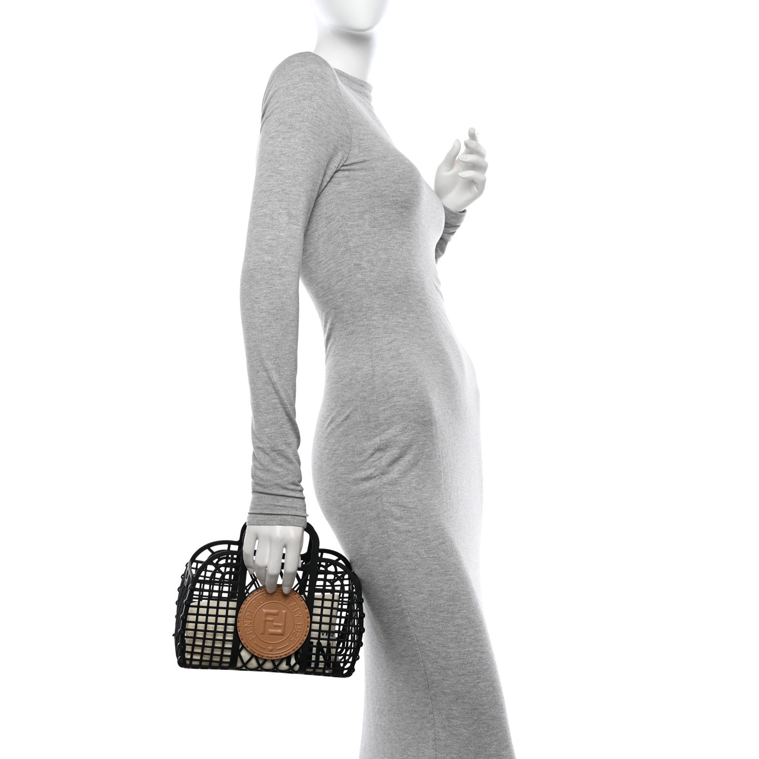 Fendi Recycled Plastic Vitello Liberty Matte Small Fendi Basket Black Miele Scuro 2 of 11