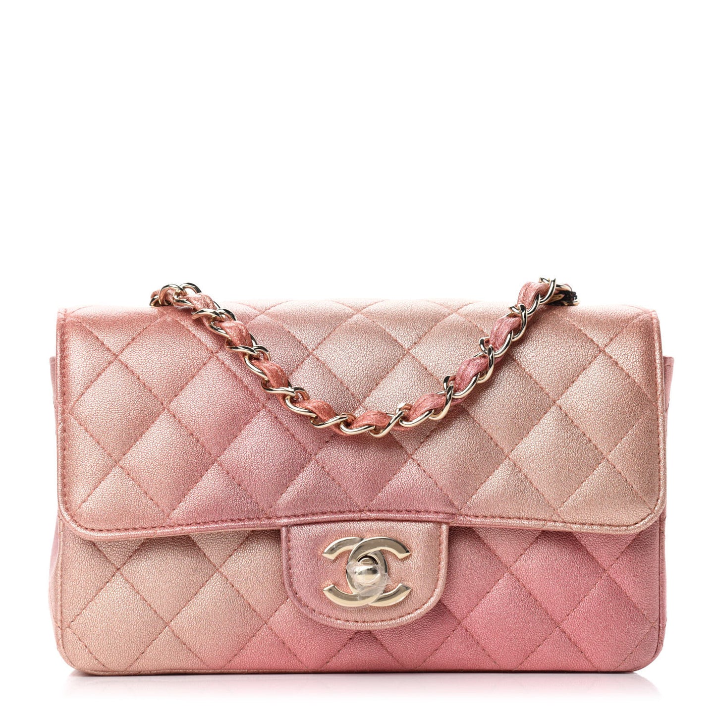 Metallic Lambskin Quilted Ombre Mini Rectangular Flap Pink