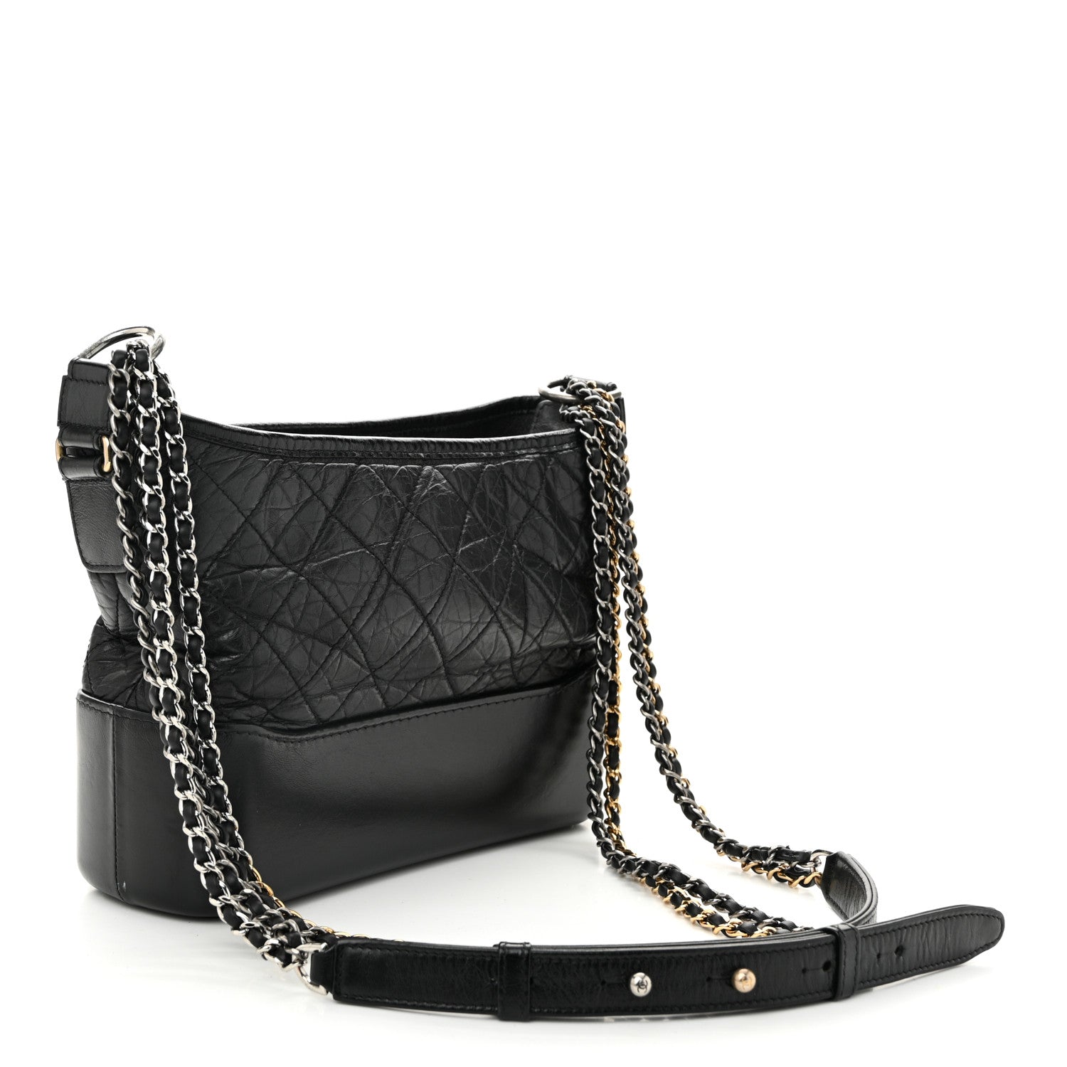 Chanel Aged Calfskin Quilted Small Gabrielle Logo Hobo Black 3 of 11