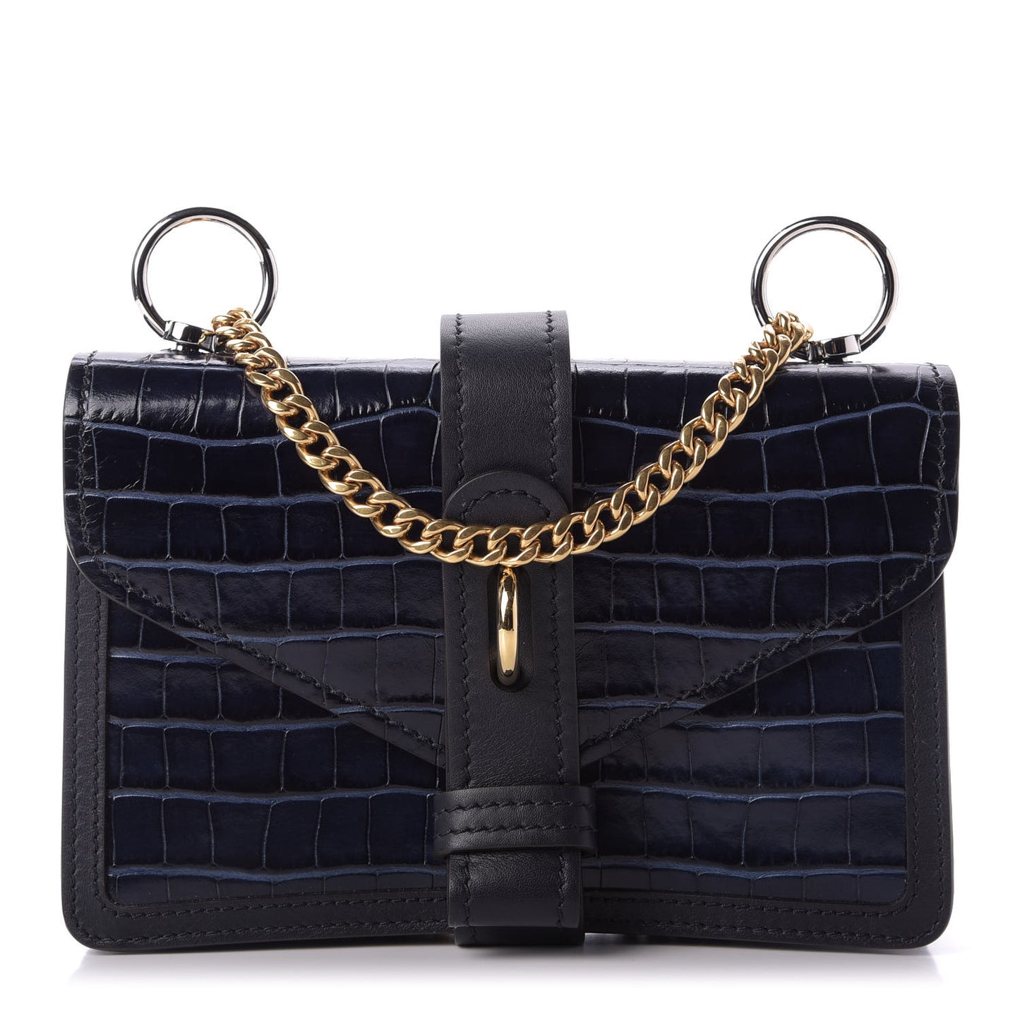 Calfskin Crocodile Embossed Aby Chain Shoulder Bag Full Blue