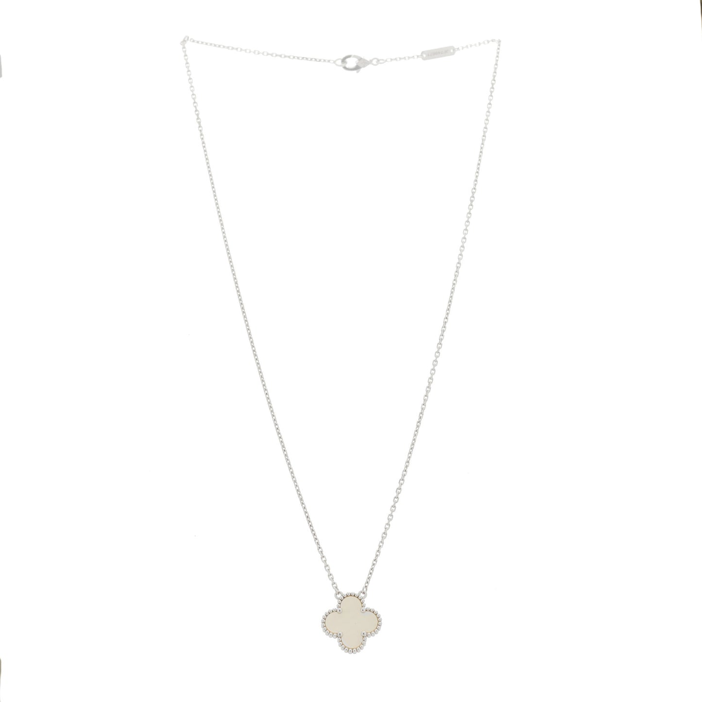 18K White Gold Mother Of Pearl Vintage Alhambra Pendant Necklace