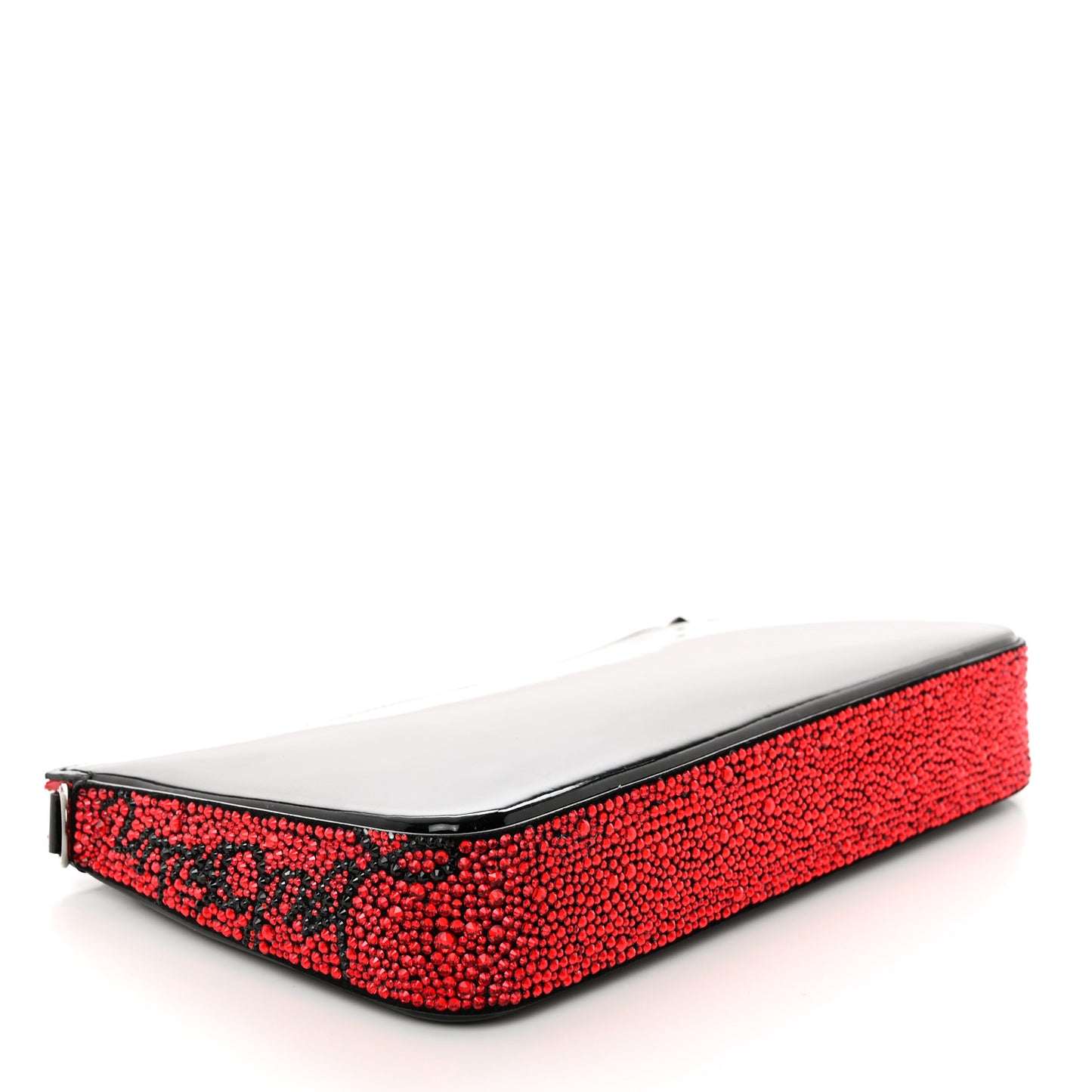 Patent Calfskin Strass Loubila Chain Clutch Black