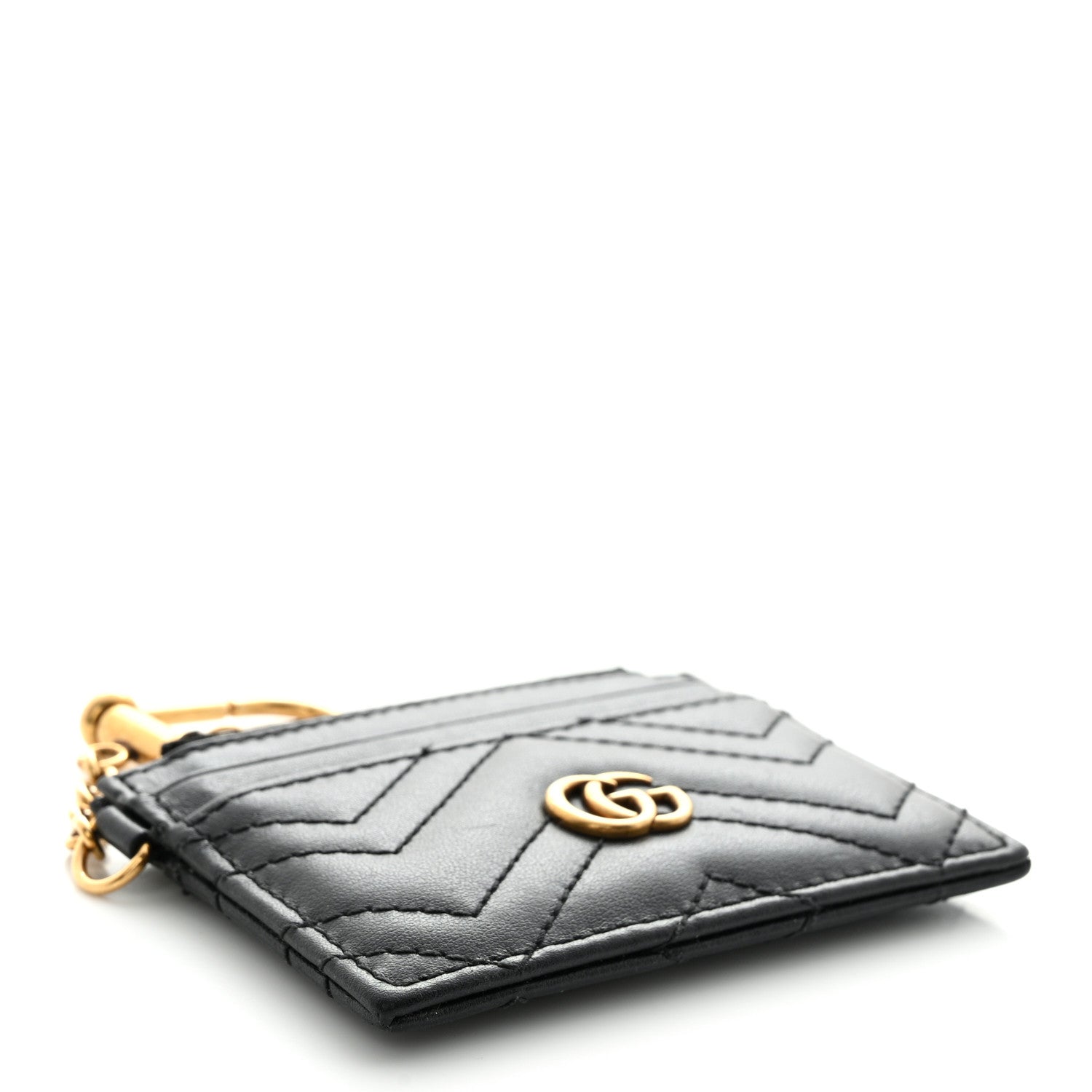 Gucci Calfskin Matelasse Chevron GG Marmont Key Case Card Holder Black 4 of 6