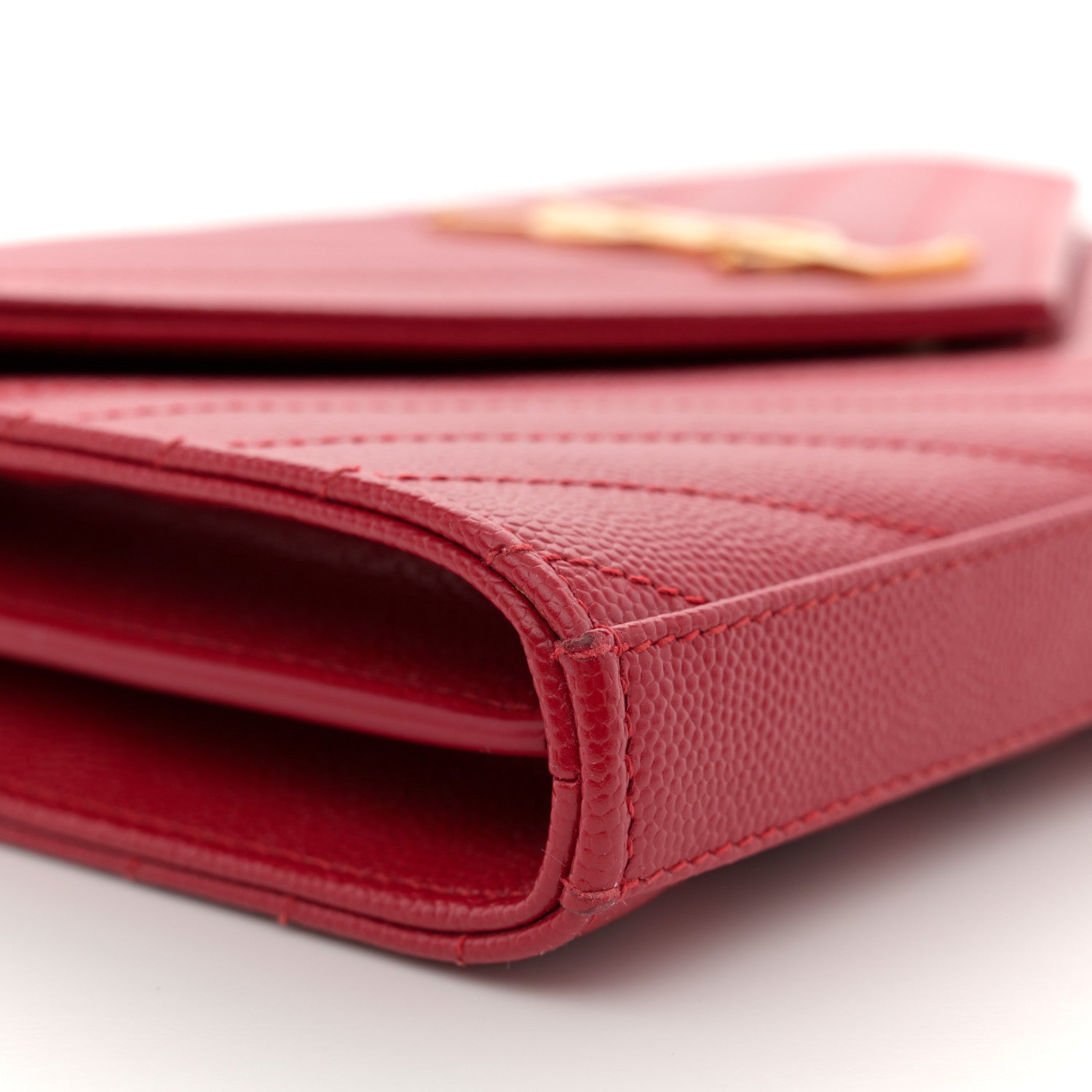 Saint Laurent Grain De Poudre Matelasse Chevron Monogram Chain Wallet Red 10 of 13
