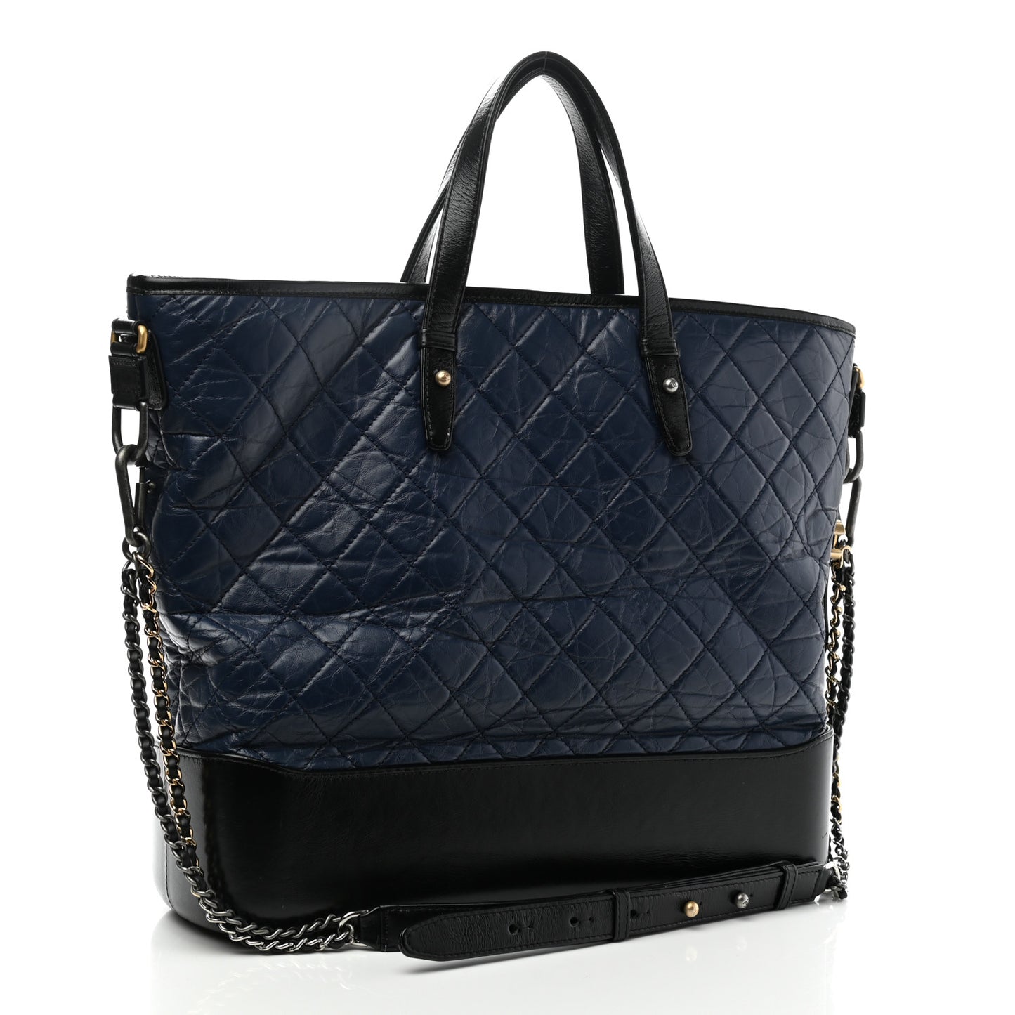 Aged Calfskin Quilted Large Gabrielle Shopping Tote Navy Black