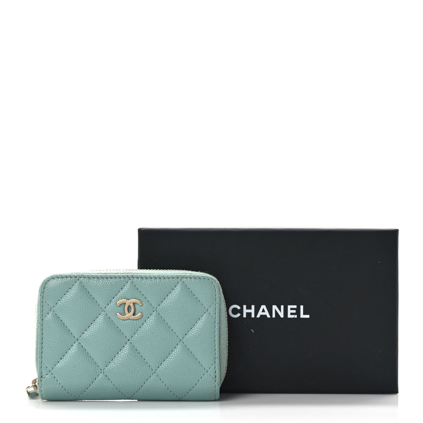 Caviar Quilted Zip Coin Purse Light Blue