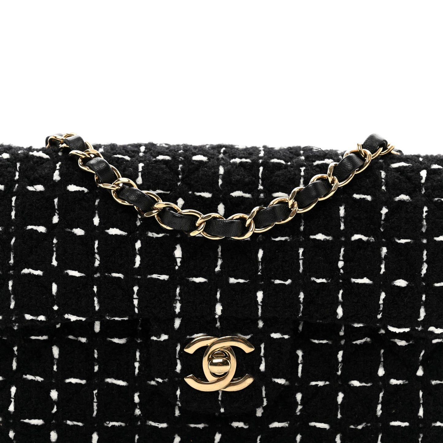 Wool Tweed Quilted Mini Rectangular Flap Black White