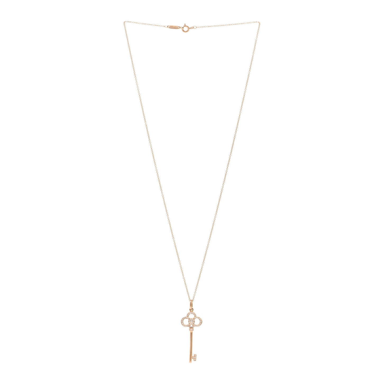 18K Rose Gold Diamond Crown Key Pendant Necklace