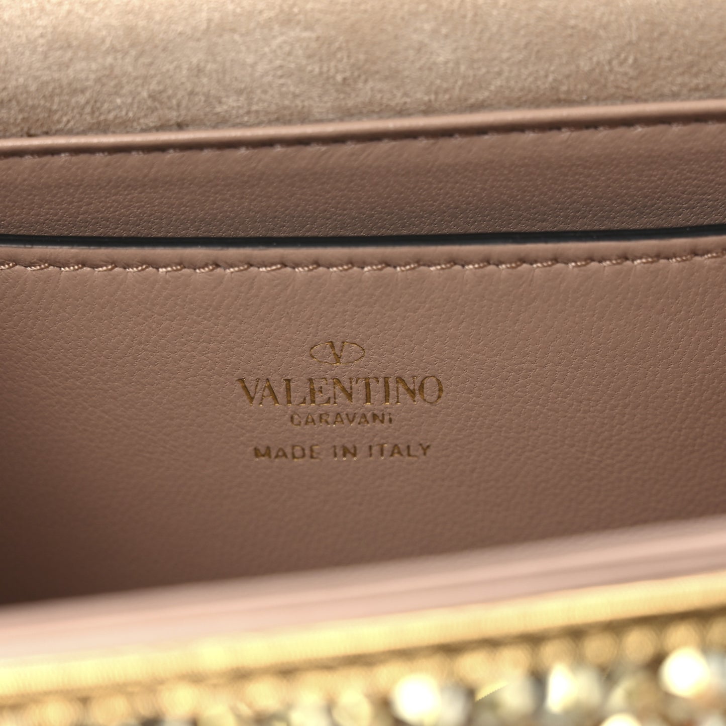 Crystal Embellished Metallic Calfskin Small One Stud Clutch With Chain Sunshine Gold