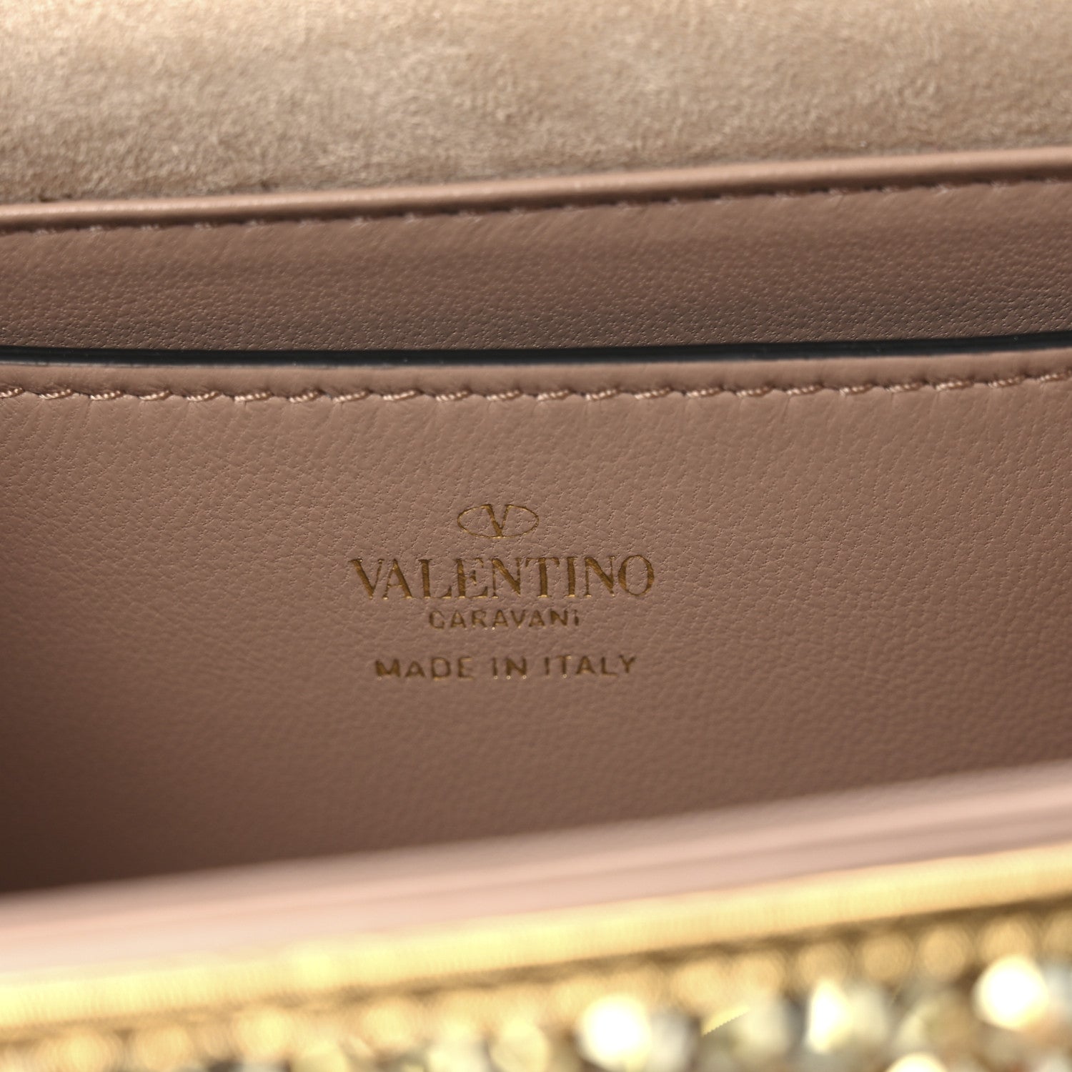 Valentino Garavani Crystal Embellished Metallic Calfskin Small One Stud Clutch With Chain Sunshine Gold 6 of 9