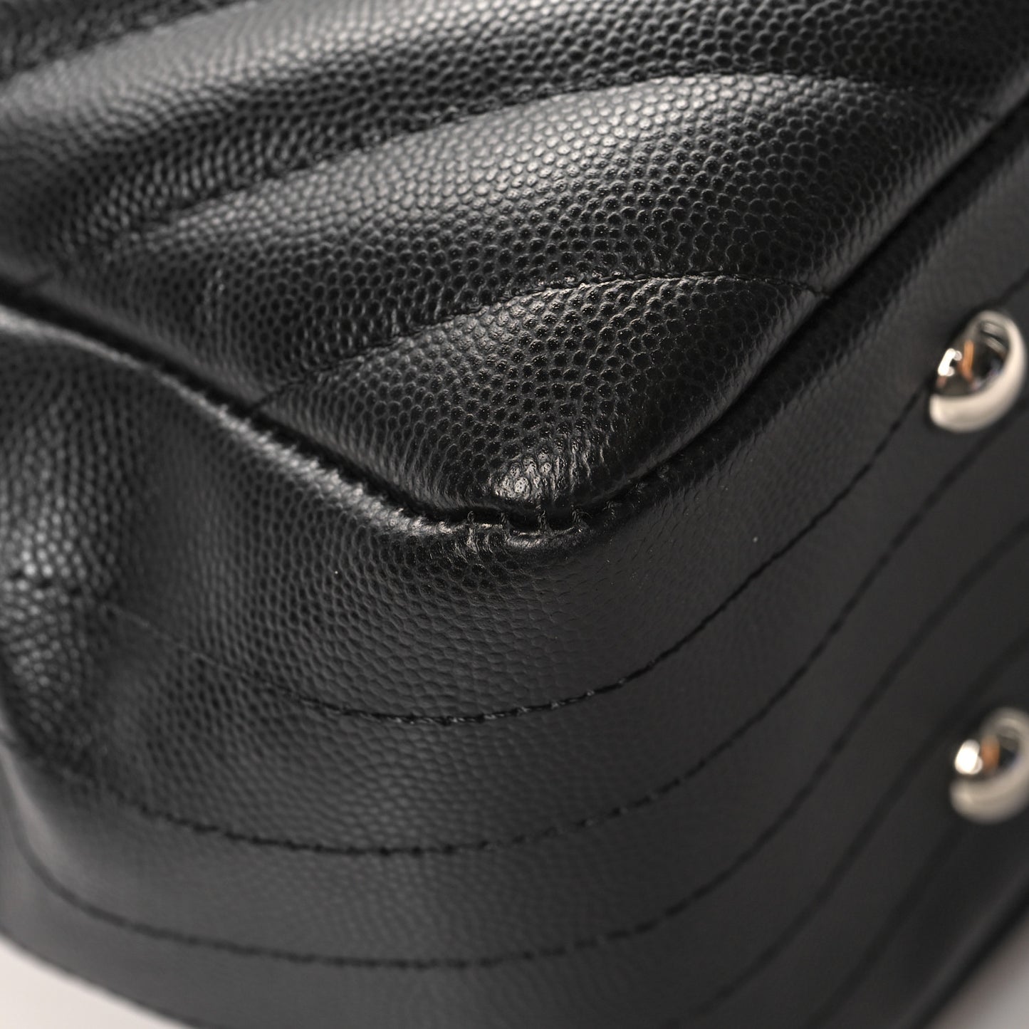 Caviar Chevron Quilted Large Shopping Tote Black