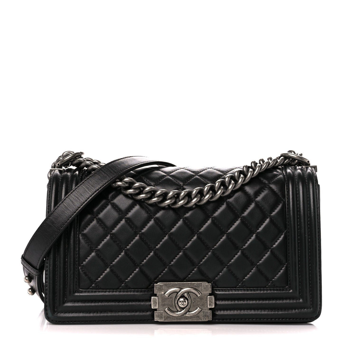 Lambskin Quilted Medium Boy Flap Black