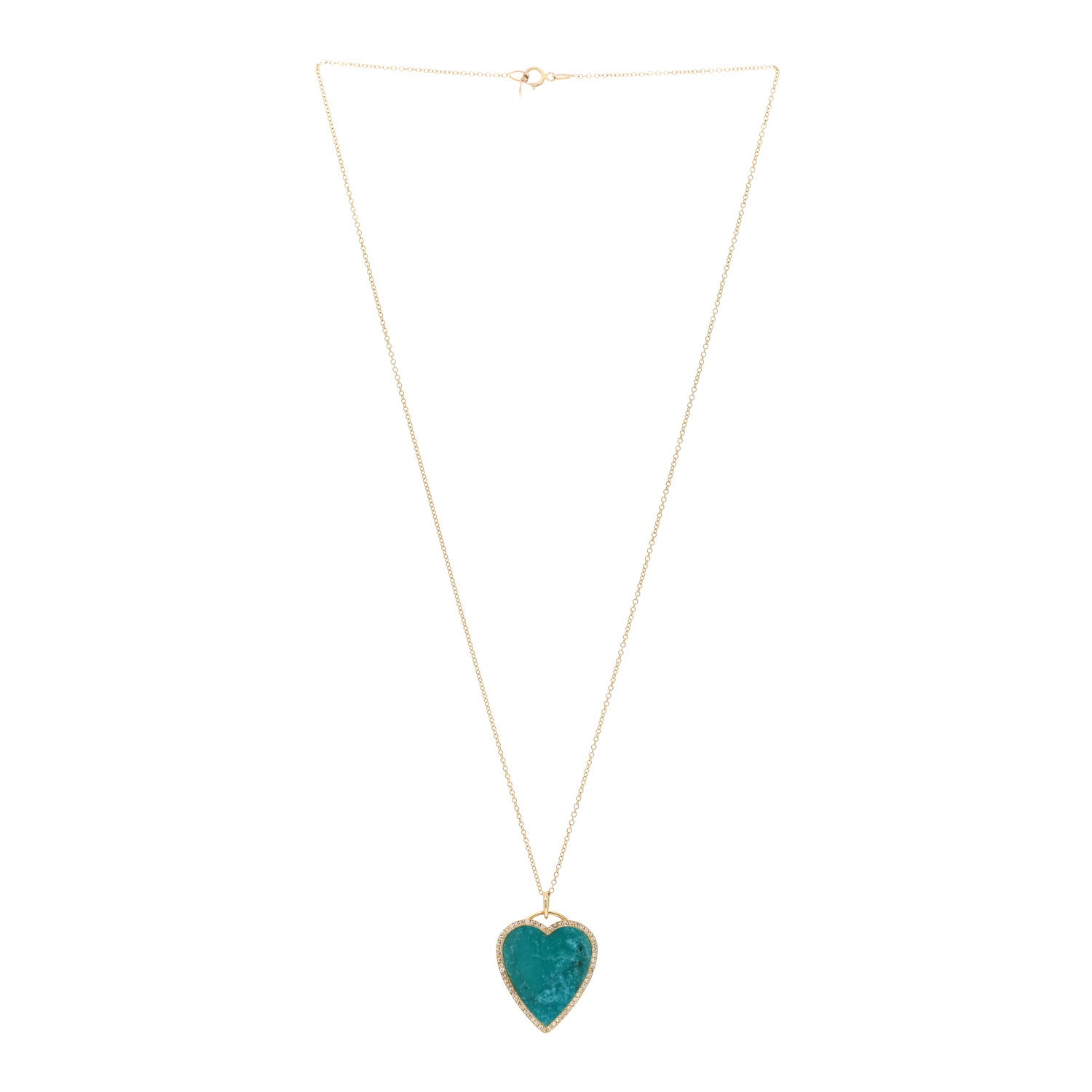 Jennifer Meyer 18K Yellow Gold Diamond Turquoise Heart Pendant Necklace 3 of 4