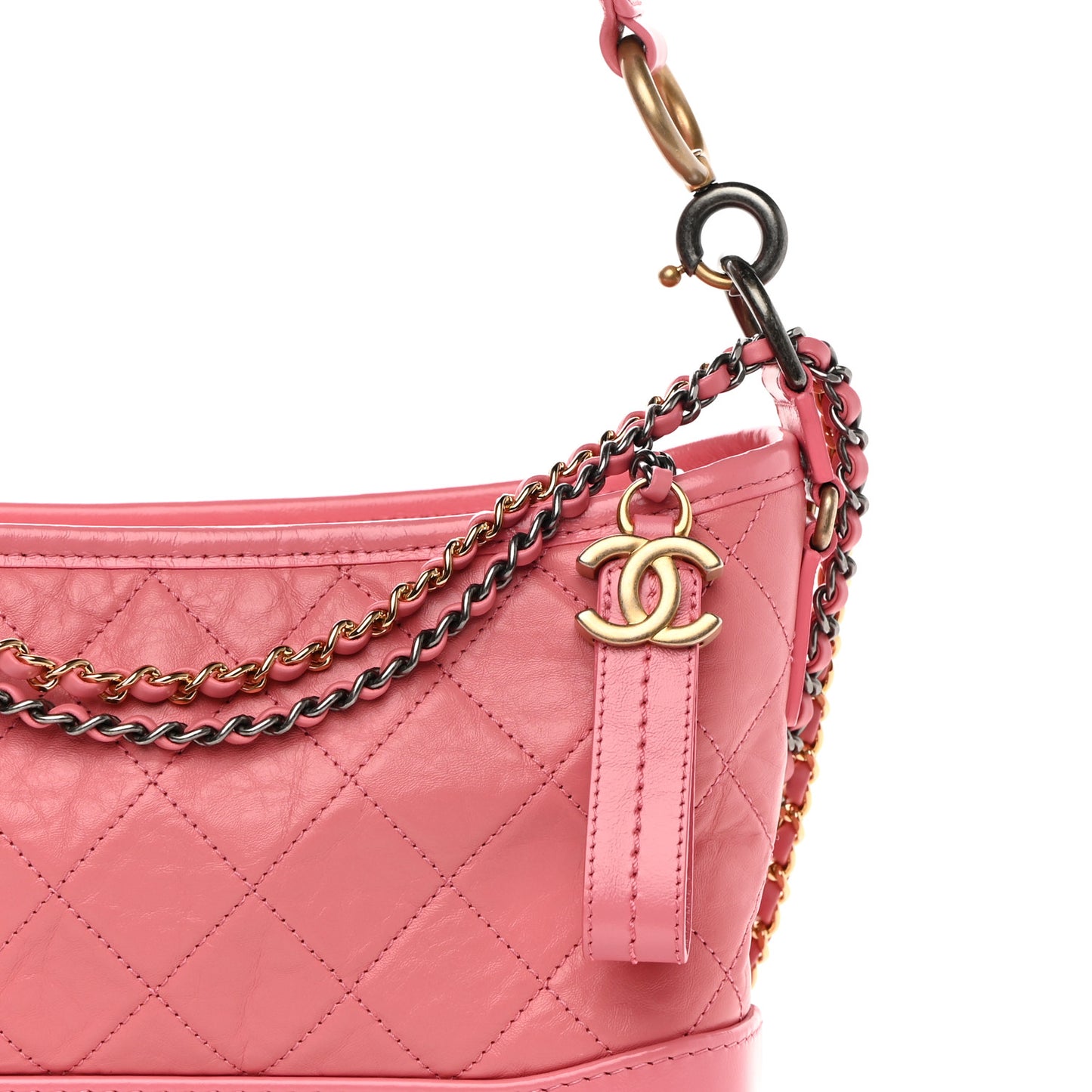 Aged Calfskin Quilted Medium Gabrielle Logo Hobo Rose