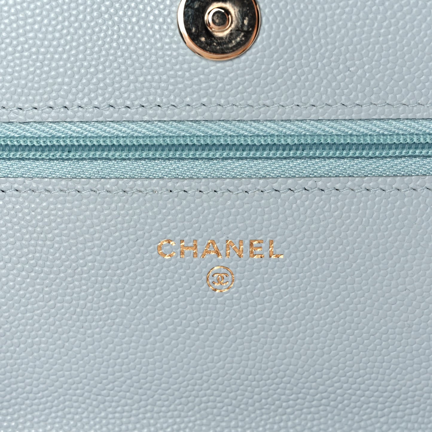 Caviar Quilted Wallet On Chain WOC Light Blue