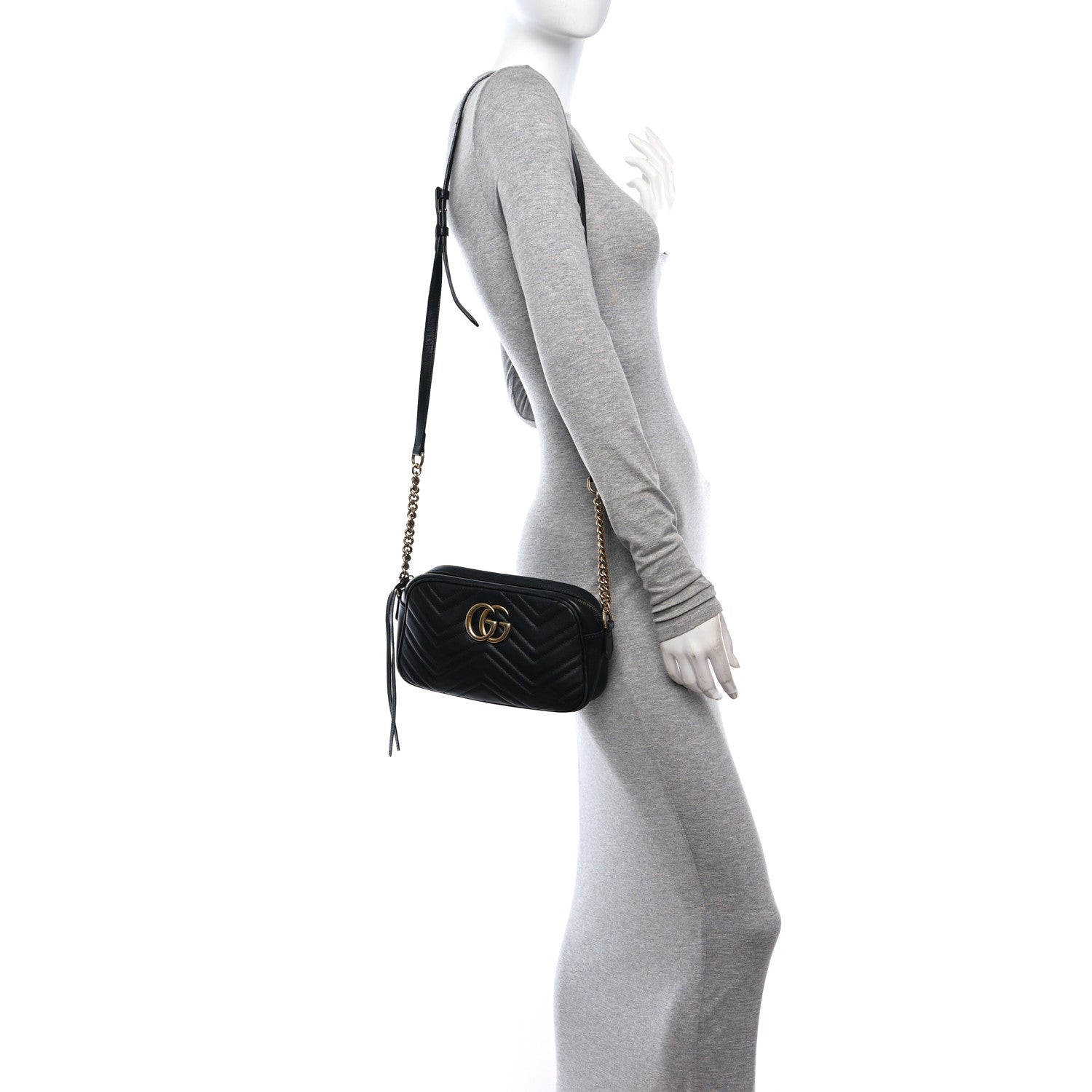 Gucci Calfskin Matelasse Small GG Marmont Chain Shoulder Bag Black 2 of 11