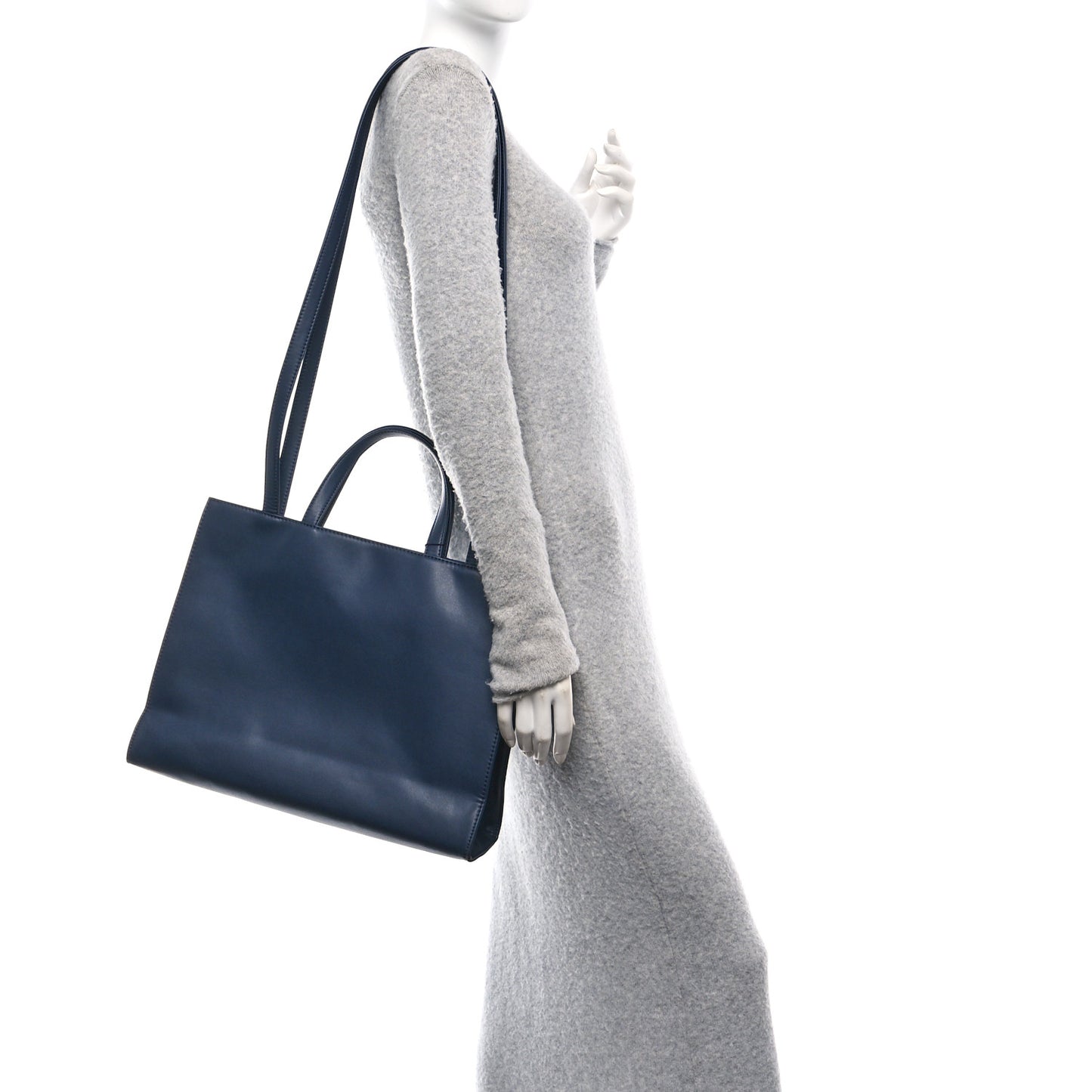 Vegan Leather Medium Shopping Bag Navy