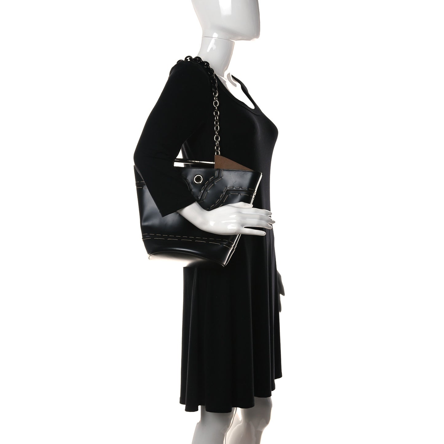 Calfskin Pickstitch Mini Top Handle Bucket Bag Black