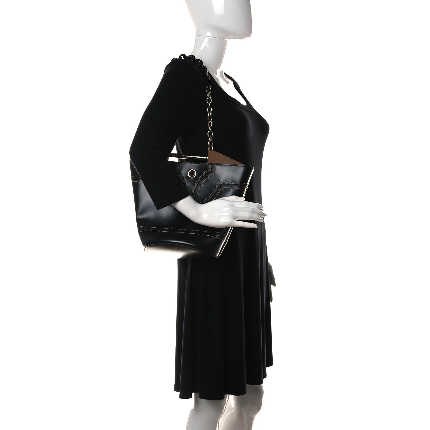 Balenciaga Calfskin Pickstitch Mini Top Handle Bucket Bag Black 3 of 16
