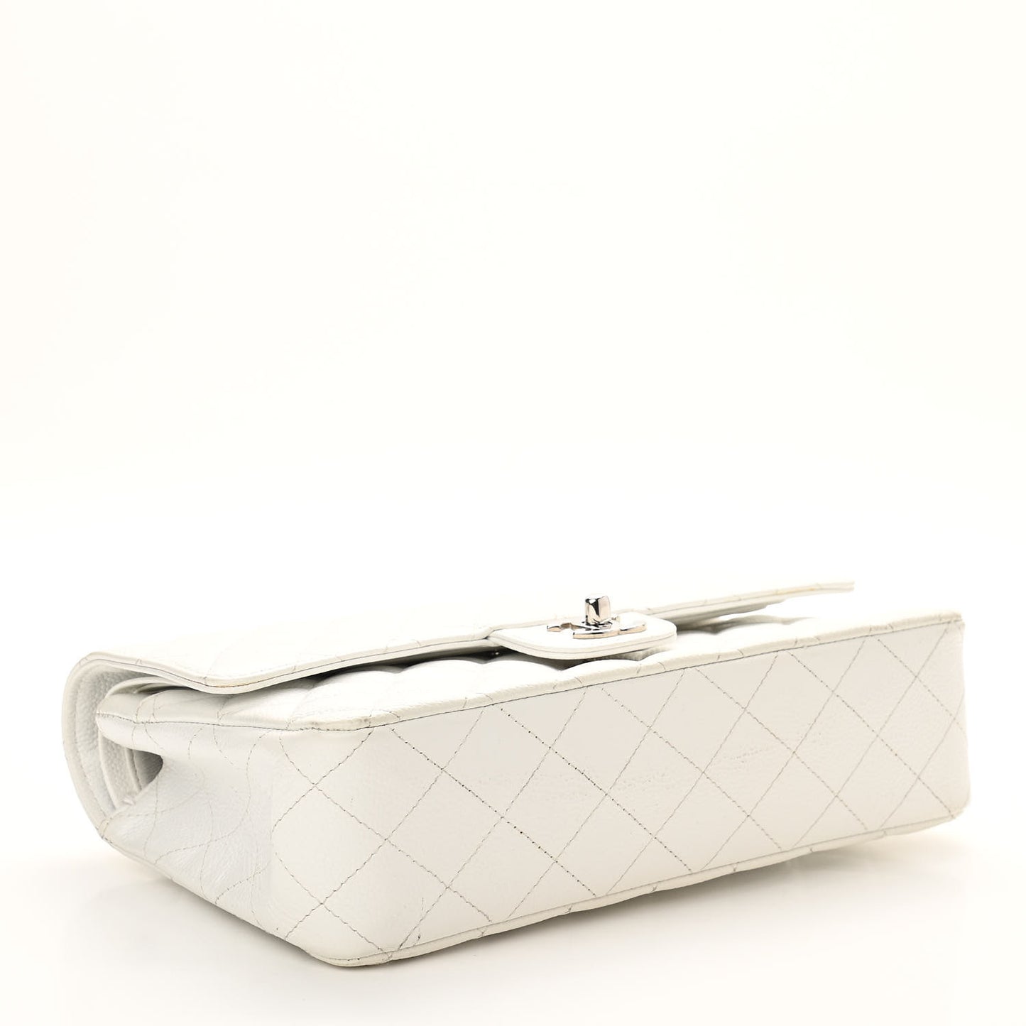 Caviar Quilted Medium Double Flap White