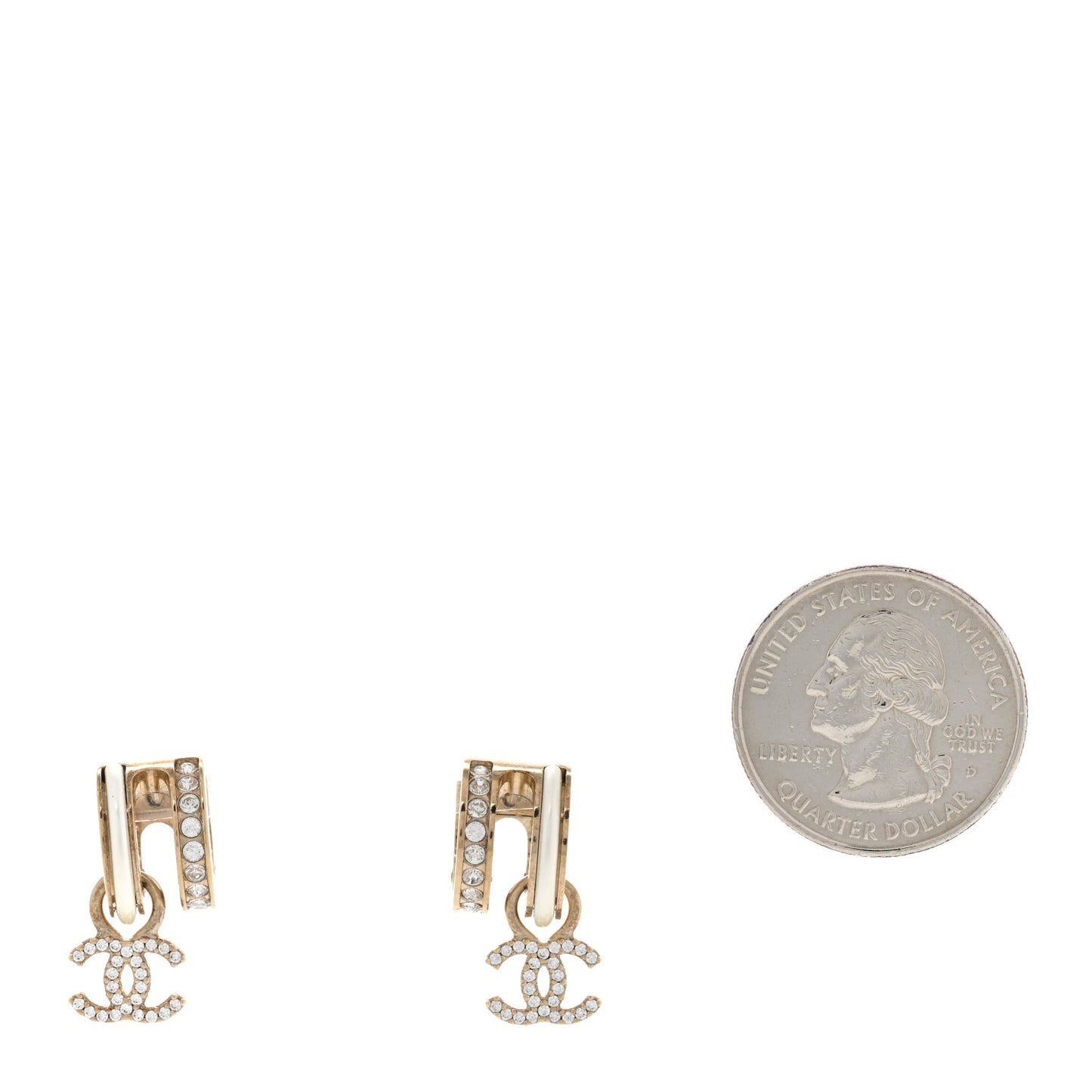 Crystal CC Hoop Drop Earrings Gold Pearly White