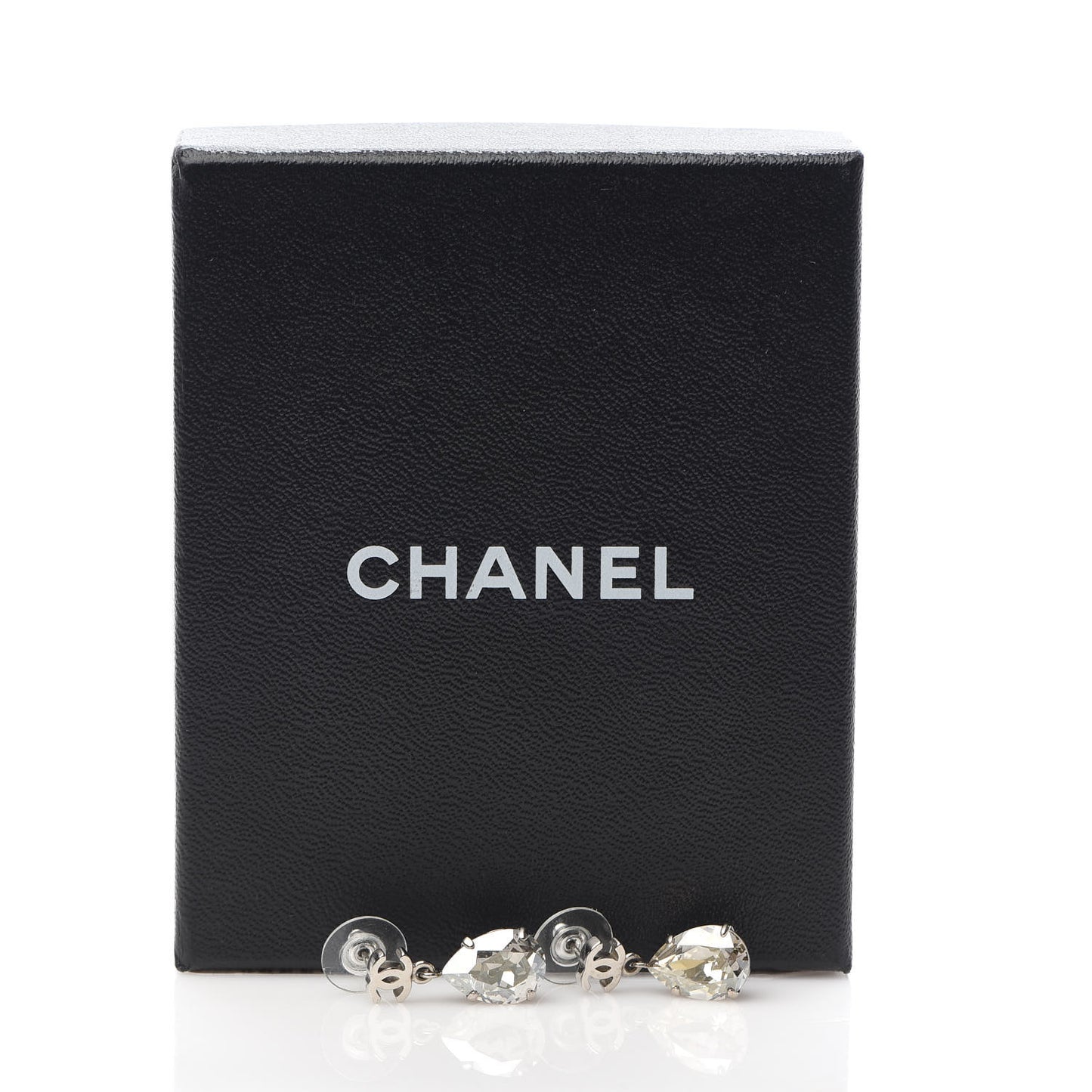 Crystal CC Tear Drop Earrings Silver