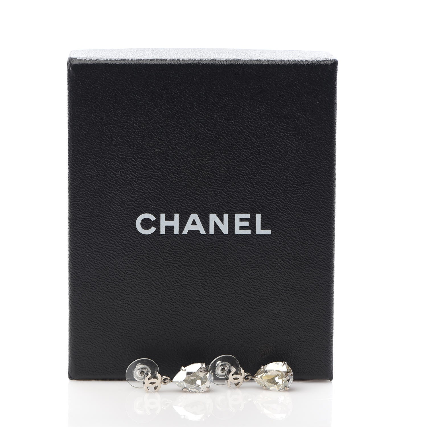 Chanel Crystal CC Tear Drop Earrings Silver 5 of 5