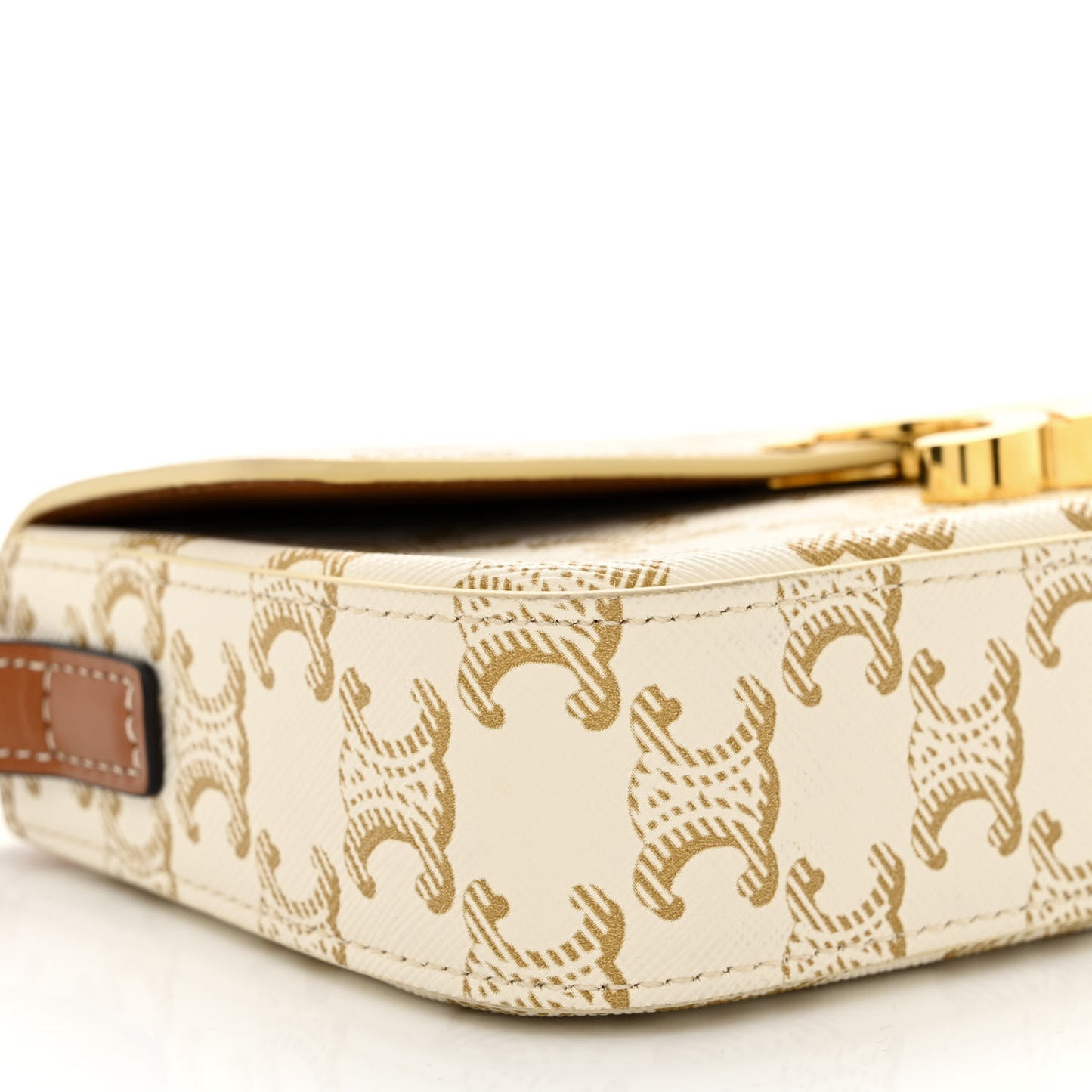 Canvas Calfskin Triomphe Shoulder Bag White