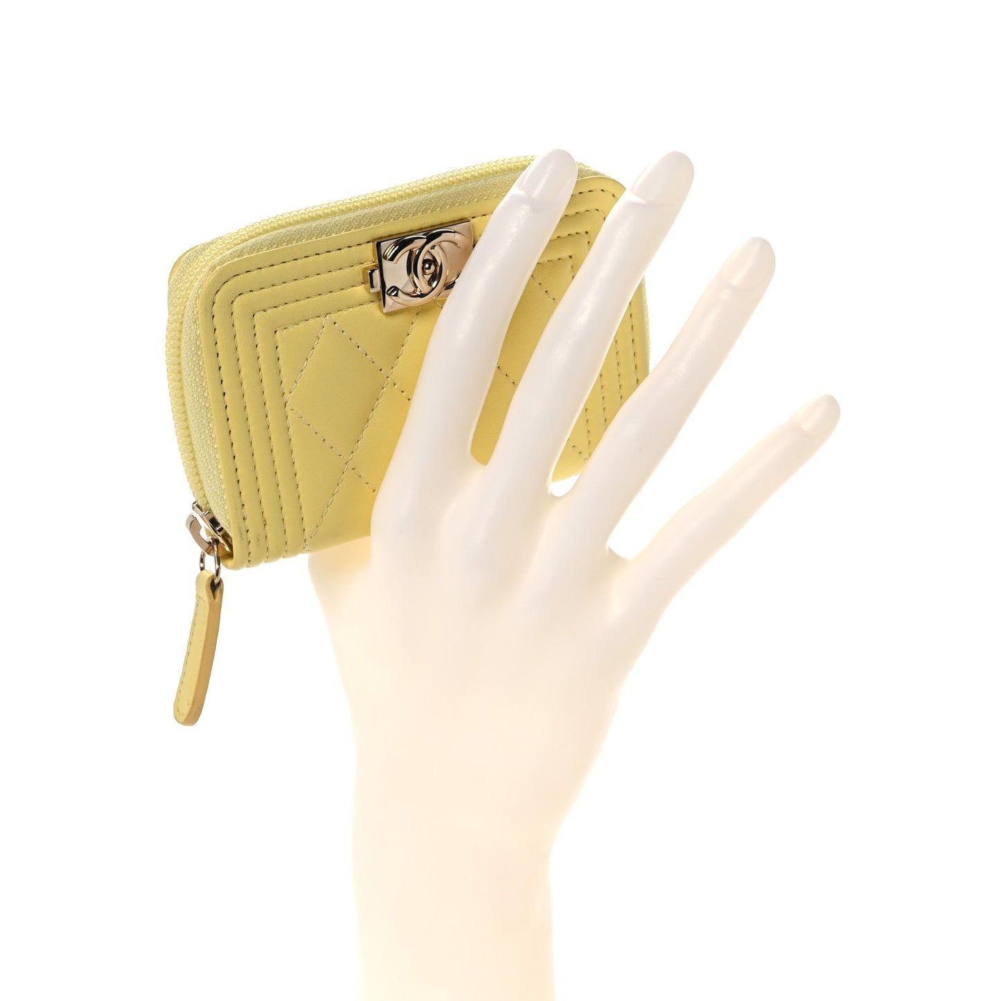 Lambskin Quilted Zip Around Boy Coin Purse Wallet Yellow