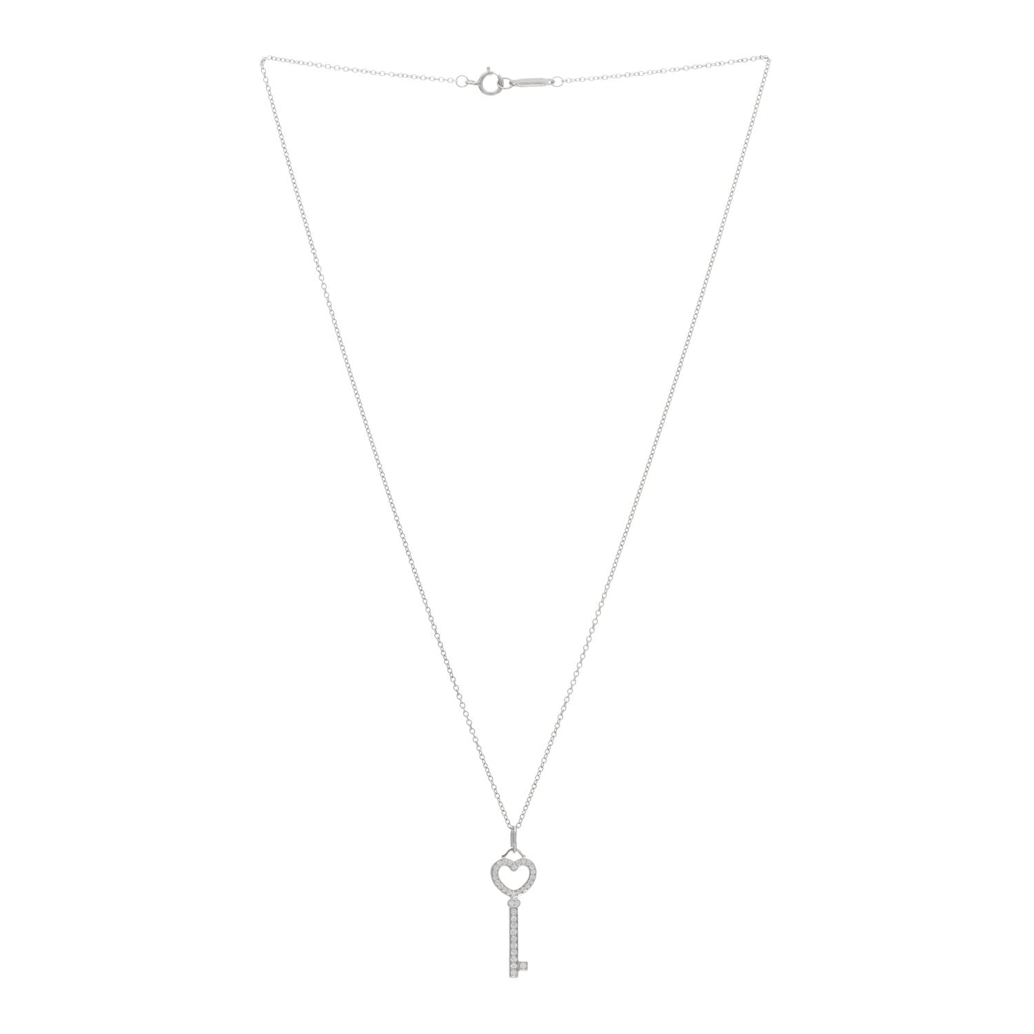 Tiffany Platinum 18K White Gold Diamond Mini Heart Key Pendant Necklace 2 of 3