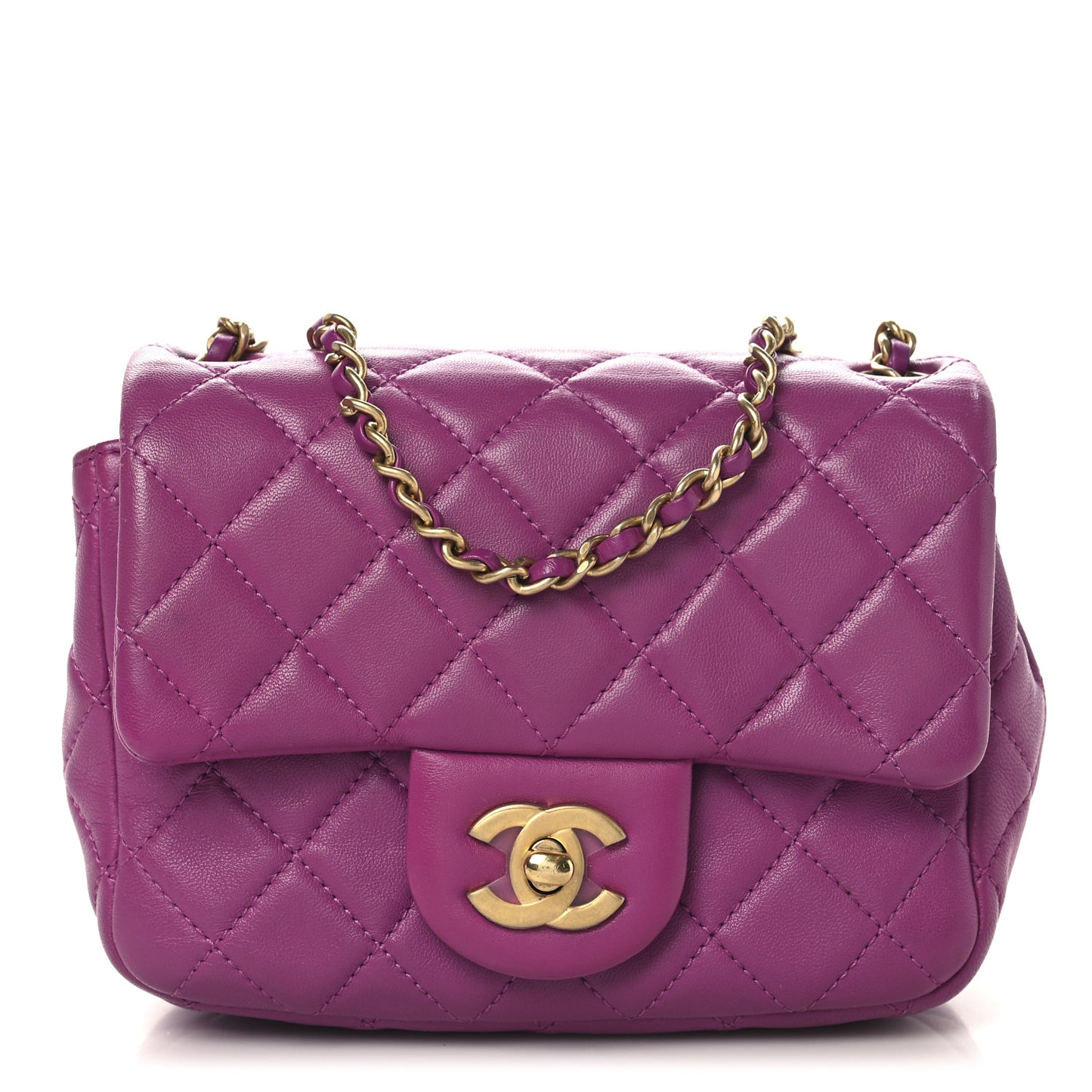 Lambskin Quilted Mini Pearl Crush Flap Purple
