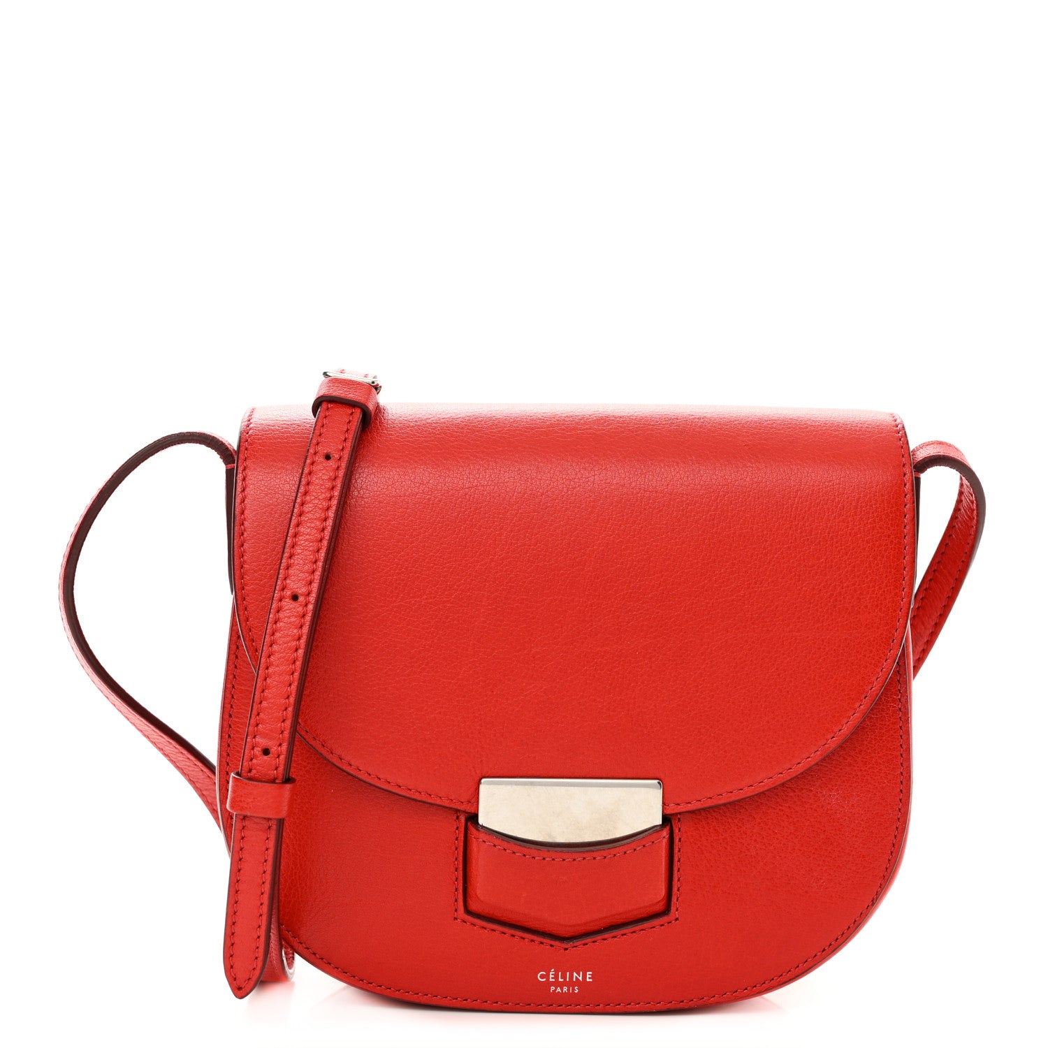 Celine Grained Calfskin Small Trotteur Coquelicot 1 of 12
