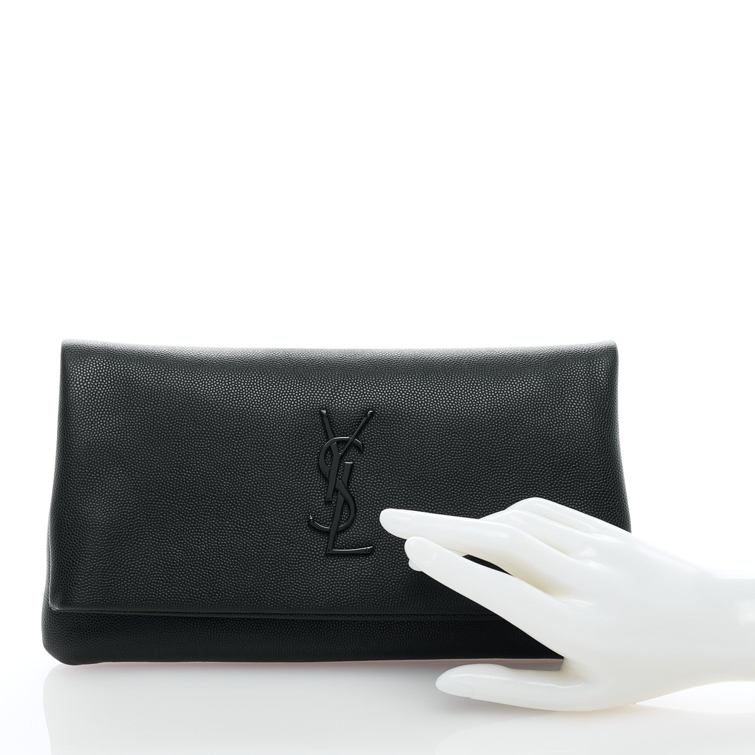 Saint Laurent Grain De Poudre West Hollywood Monogram Fold Over Clutch Black 2 of 6
