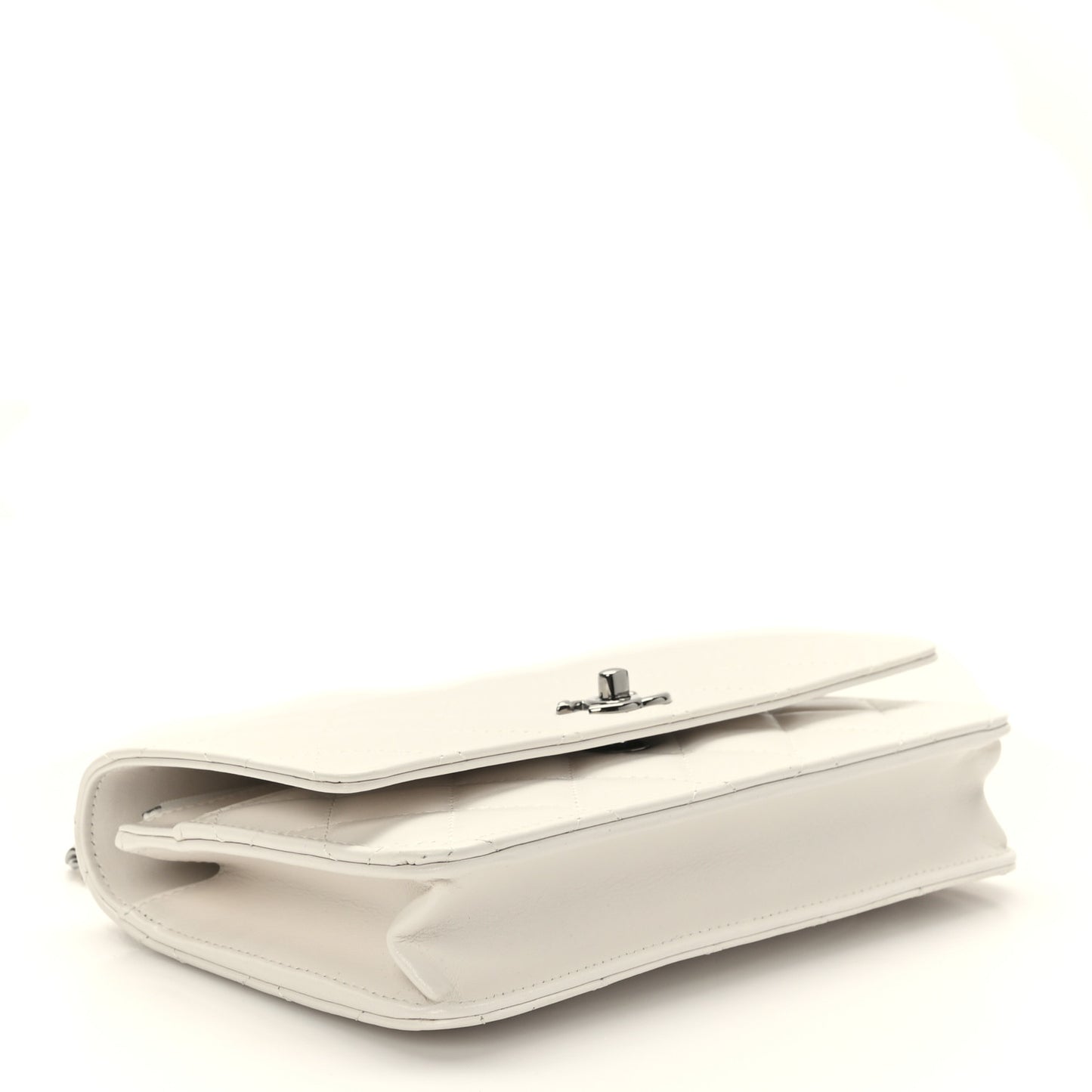 Shiny Crumpled Calfskin Strass Quilted Top Handle Clutch With Chain White
