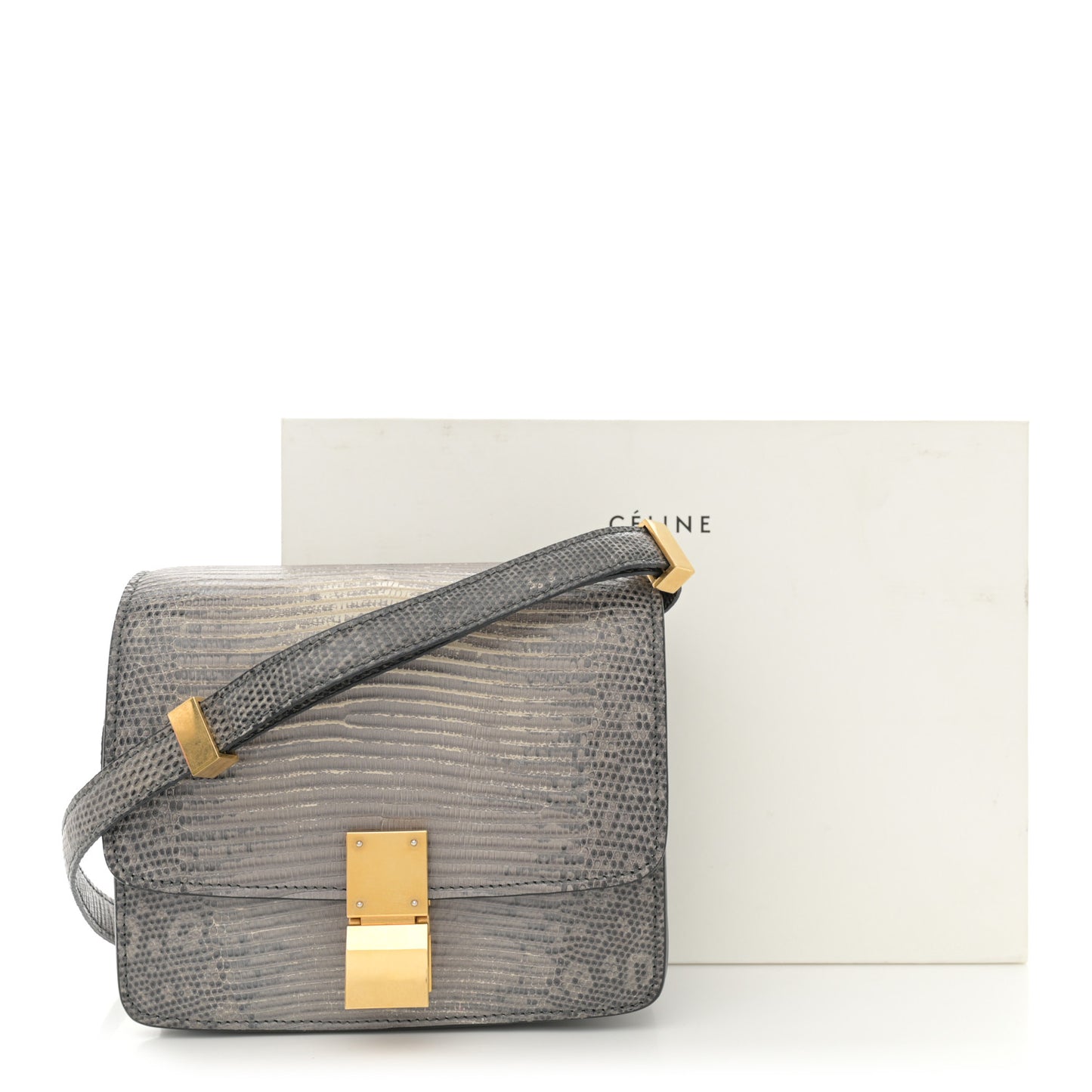 Lizard Small Classic Box Flap Bag Medium Grey