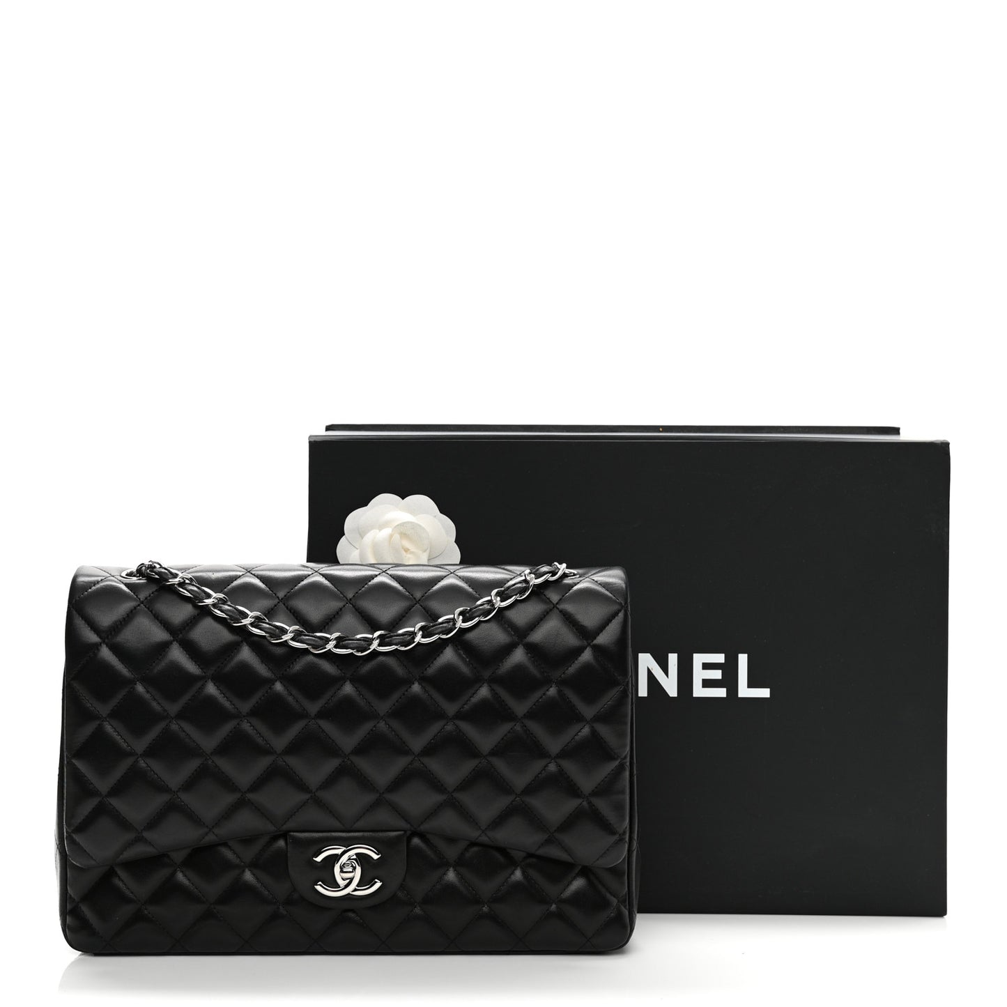 Lambskin Quilted Maxi Double Flap Black