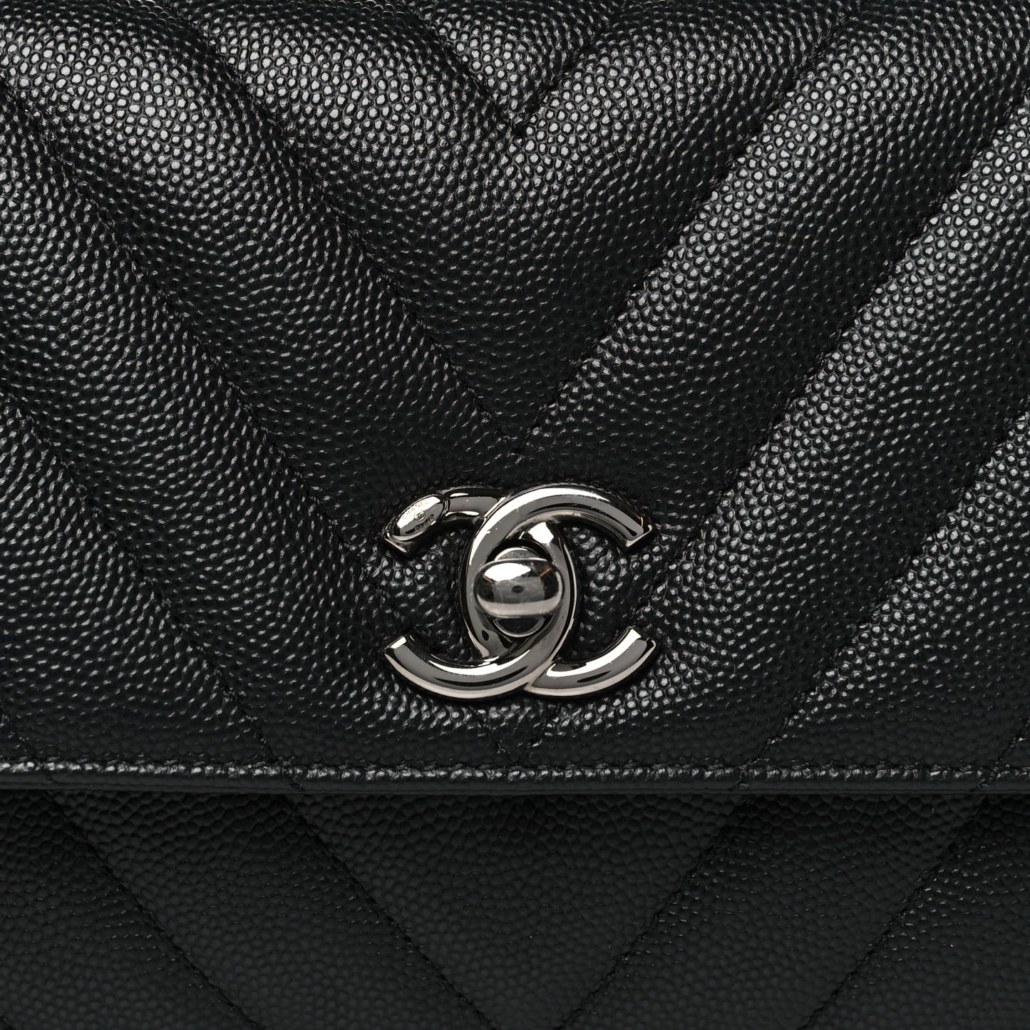 Caviar Chevron Quilted Mini Coco Handle Flap Black