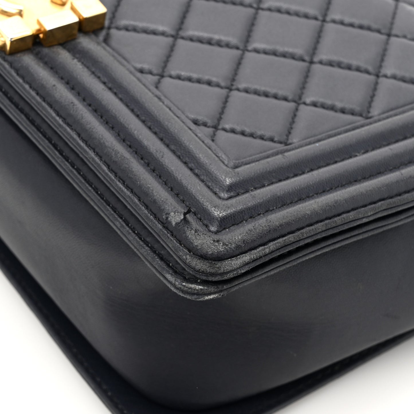 Lambskin Quilted Medium Boy Flap Dark Navy