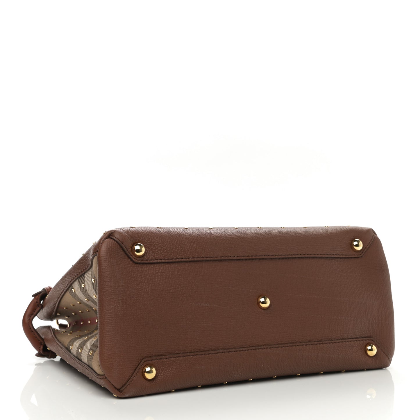 Grainy Calfskin Studded Medium Banner Tote Tan